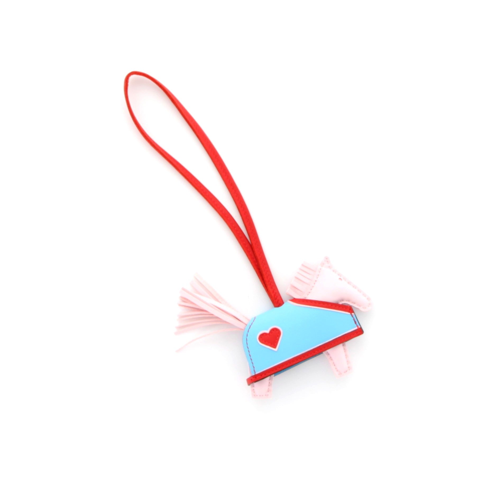 HERMES Rodéo Charm Robeo Heart Rose darling / Rouge Radieux / Bleu Celeste Lambskin /Swift