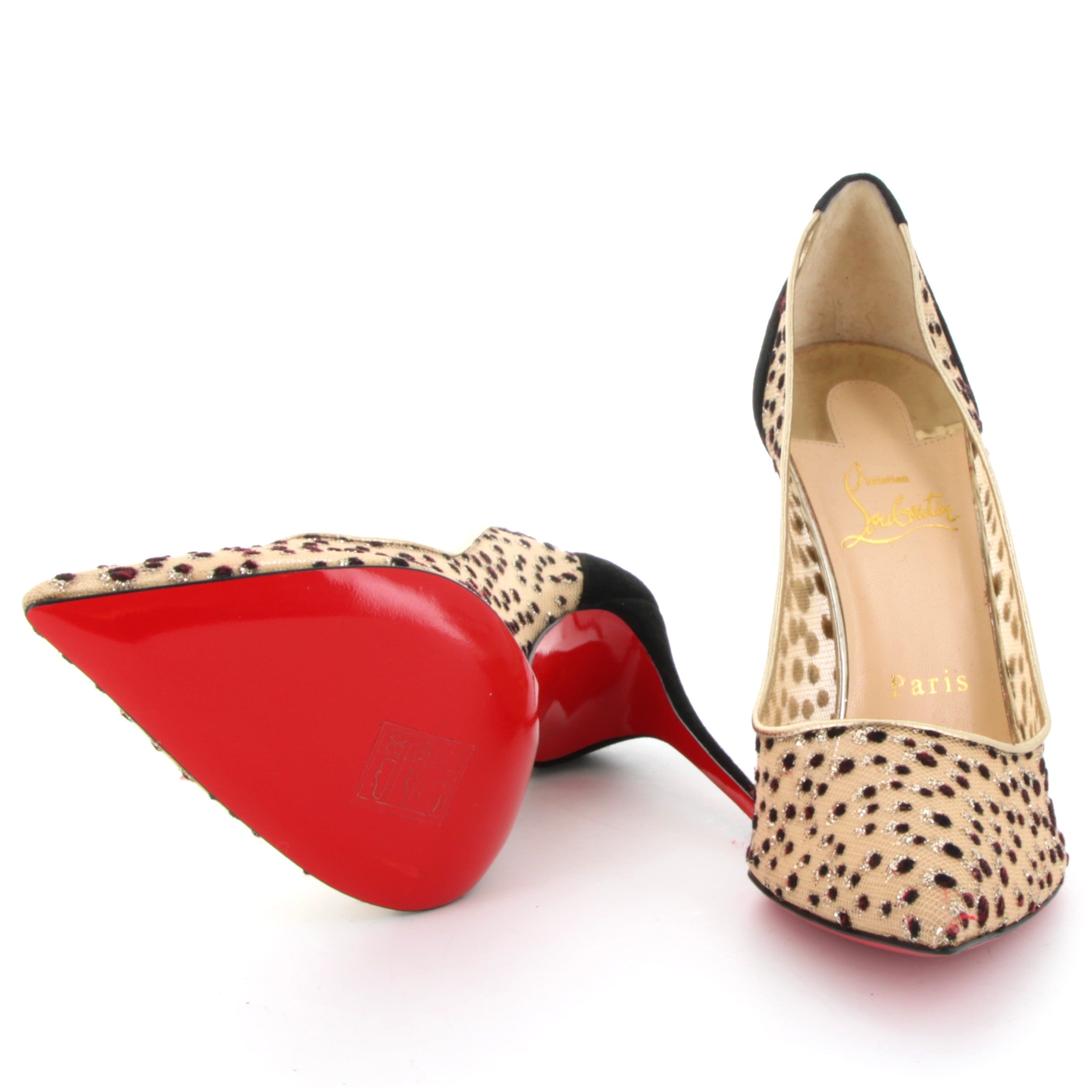 CHRISTIAN LOUBOUTIN Beige Polka dot mesh heels