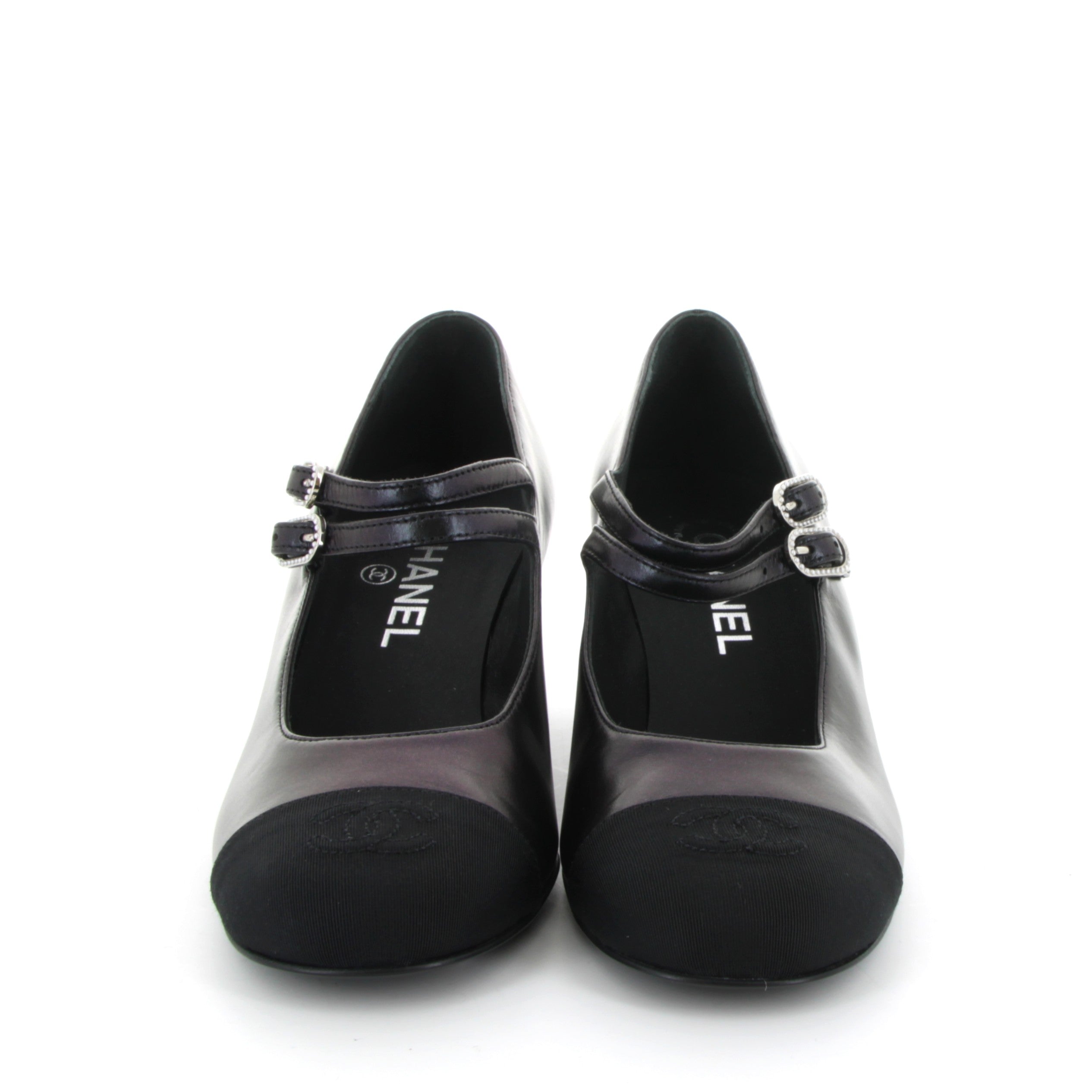 CHANEL Black Leather heeled ballerina shoes