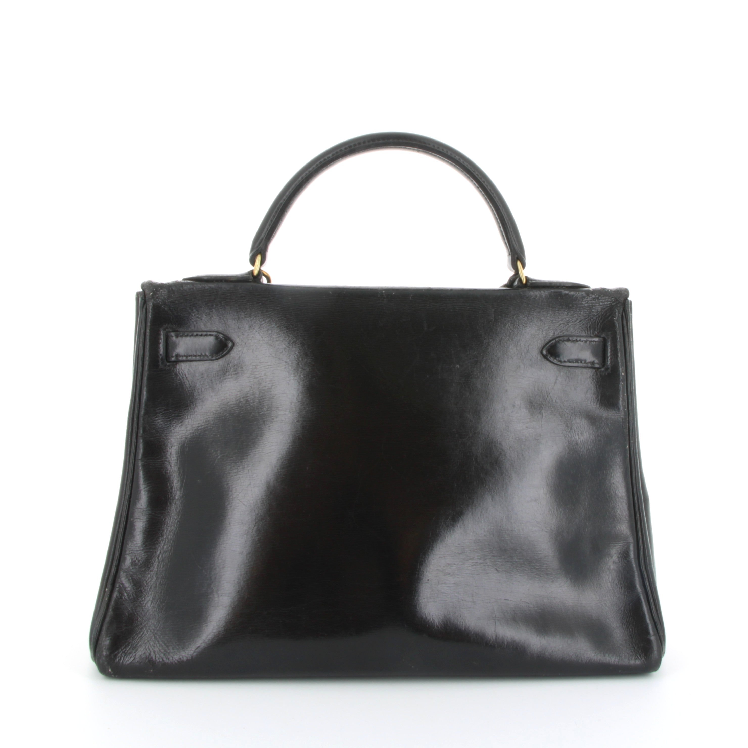 HERMES Kelly 32 Noir Box Gold Hardware