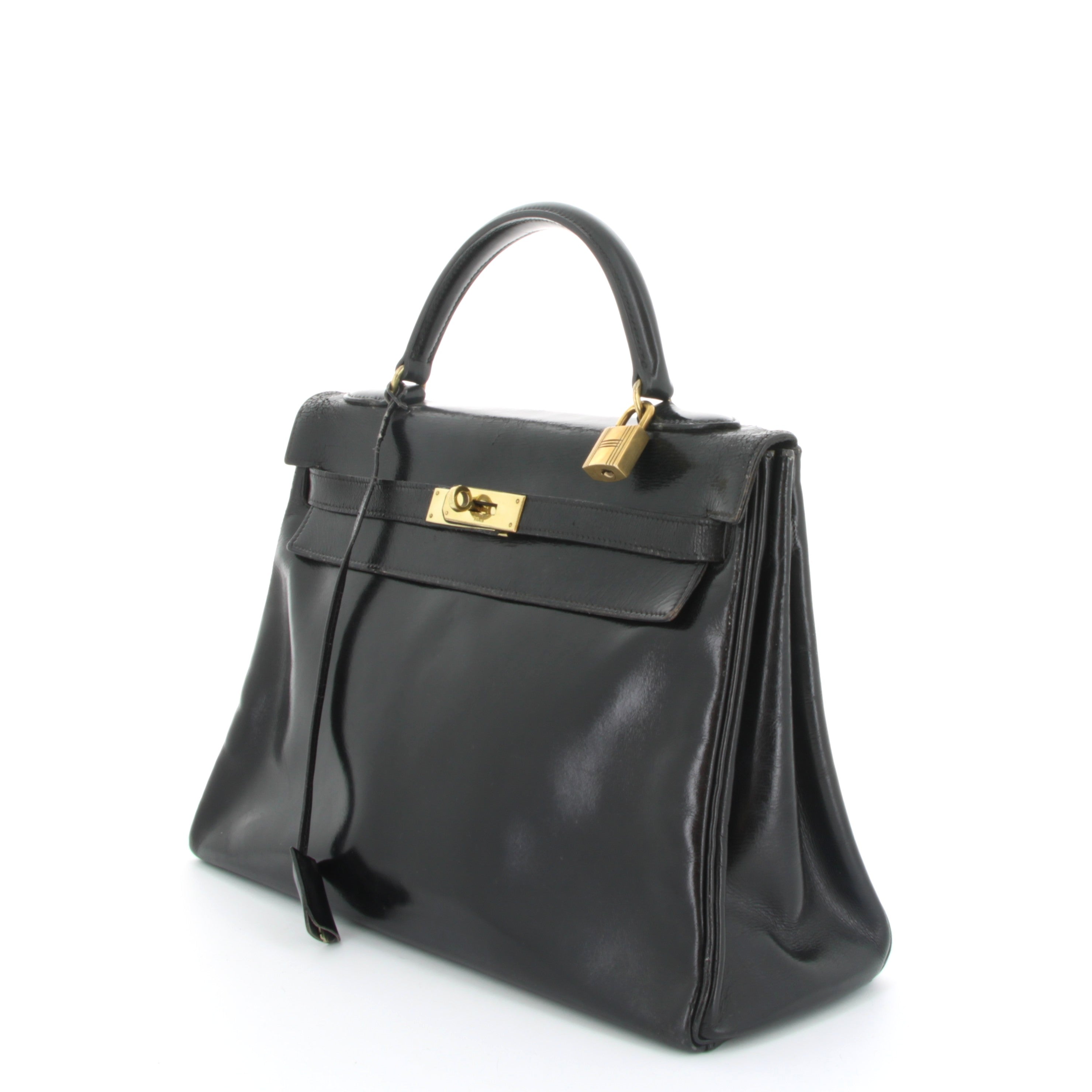 HERMES Kelly 32 Noir Box Gold Hardware