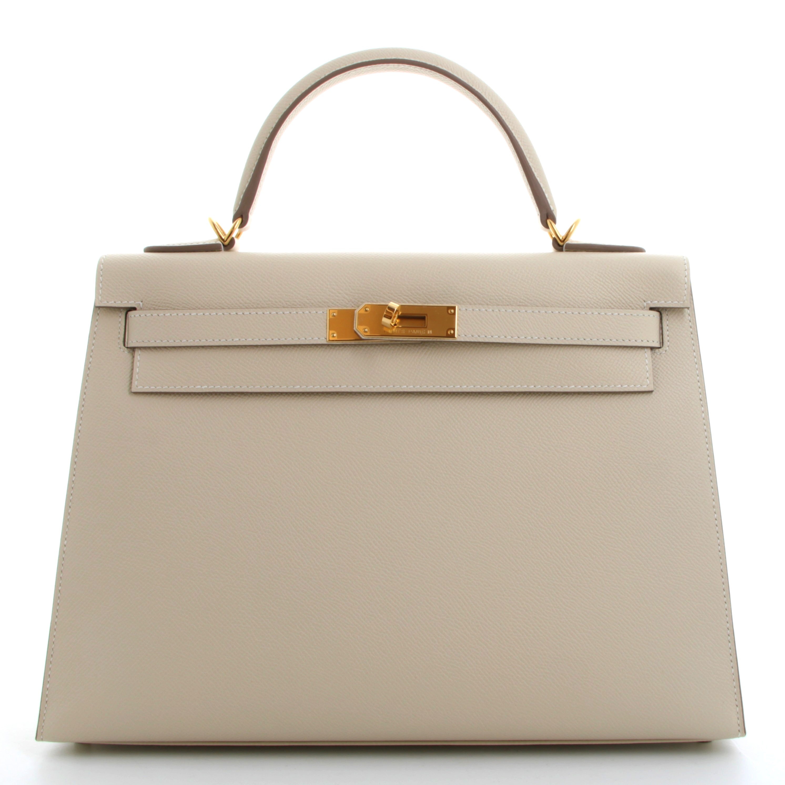 HERMES Kelly 32 Craie Epsom Sellier Gold Hardware