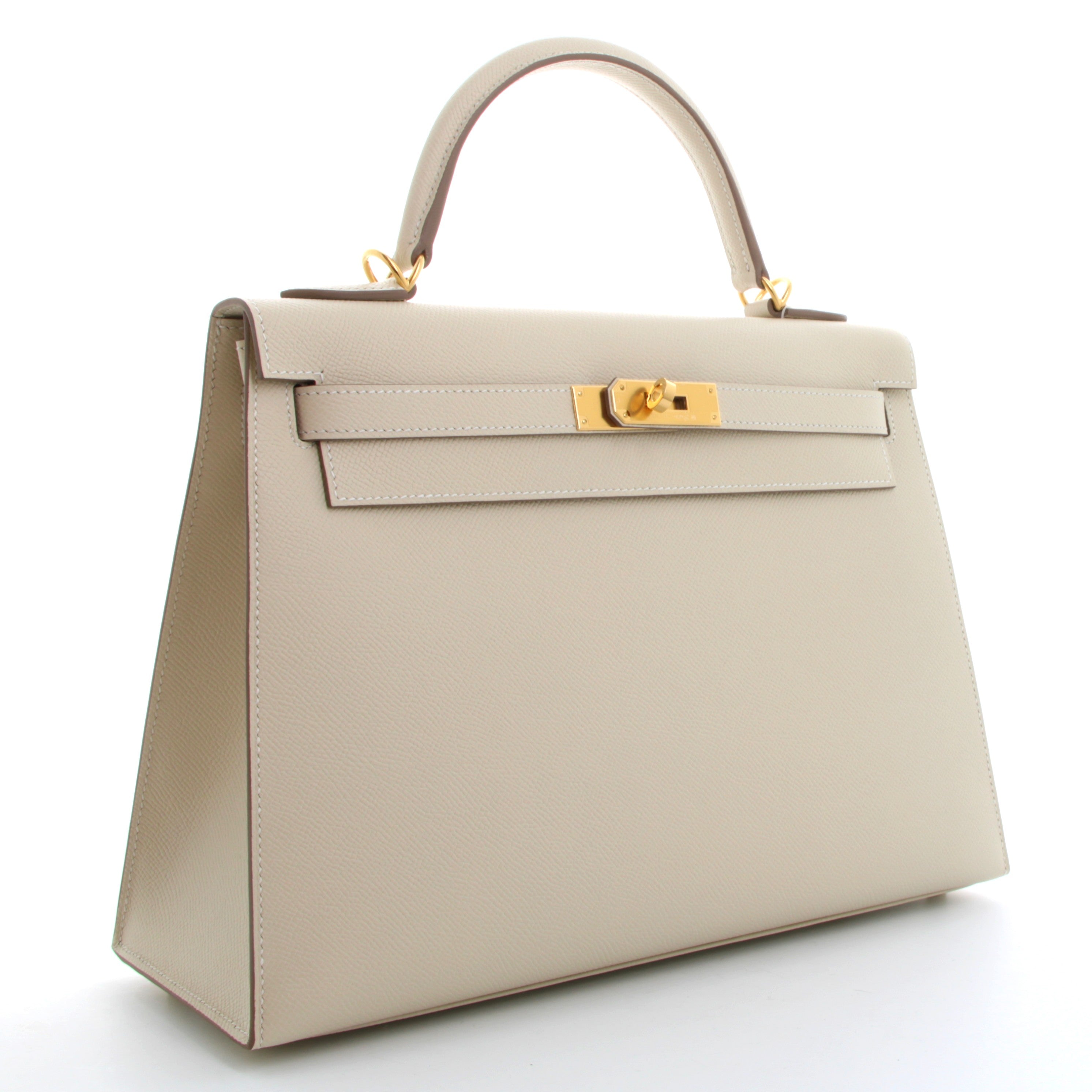 HERMES Kelly 32 Craie Epsom Sellier Gold Hardware