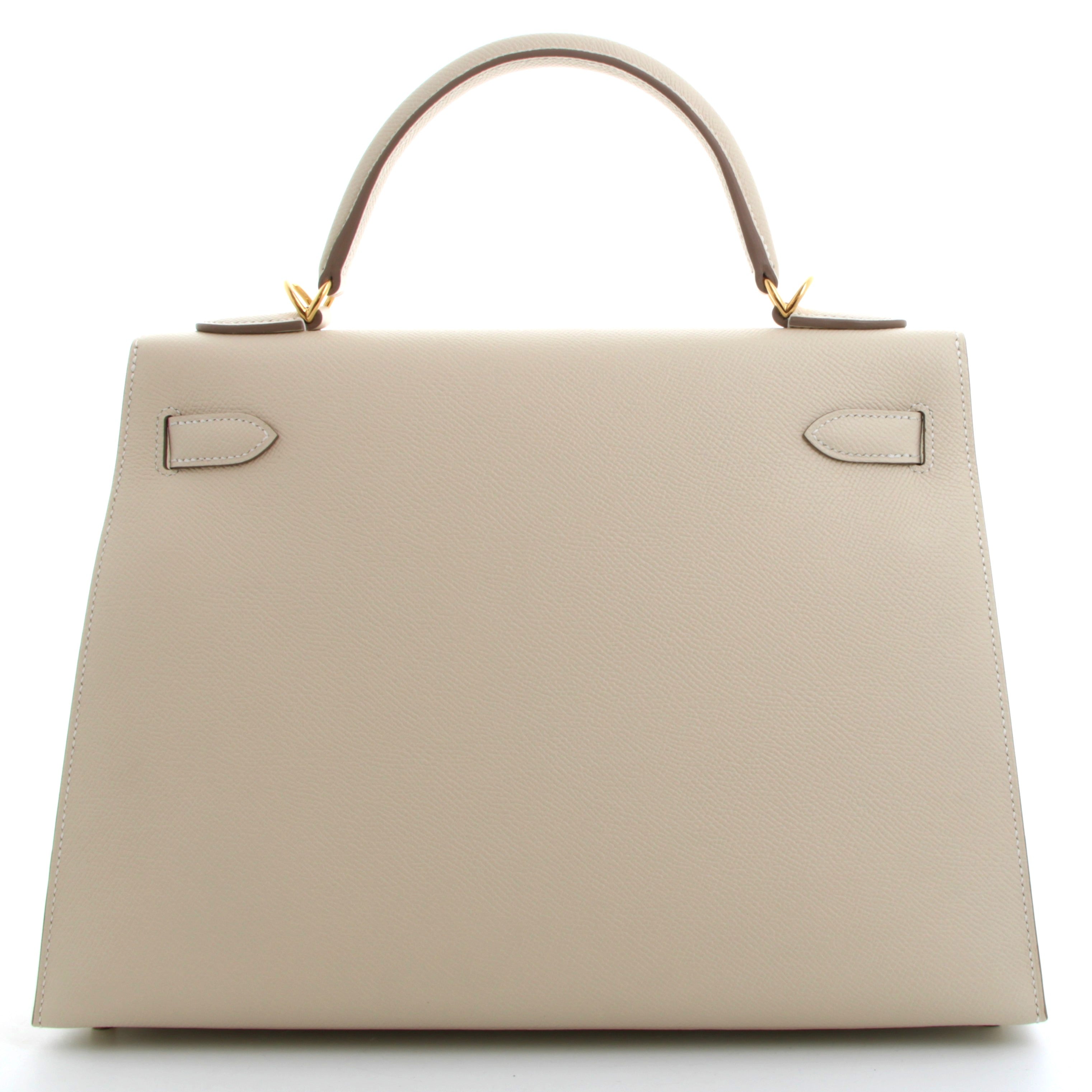 HERMES Kelly 32 Craie Epsom Sellier Gold Hardware