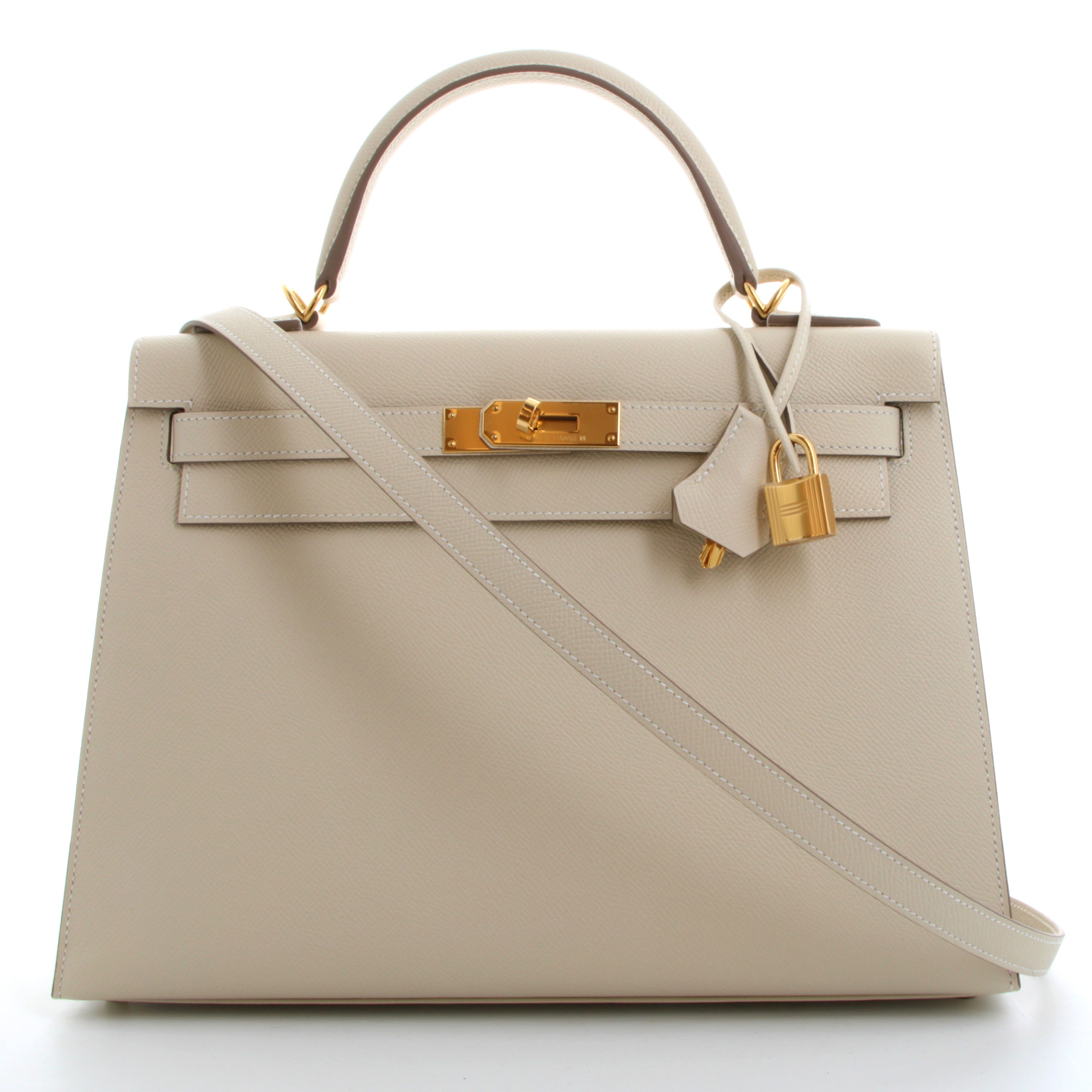 HERMES Kelly 32 Craie Epsom Sellier Gold Hardware