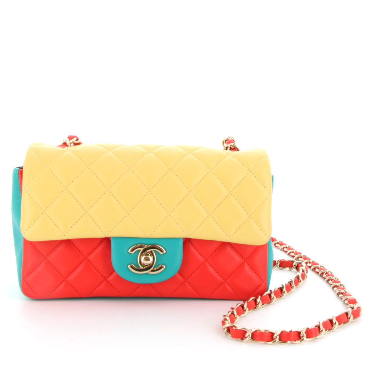 CHANEL Mini Rectangular Tri-color Yellow, Red & Turquoise Champagne Ha
