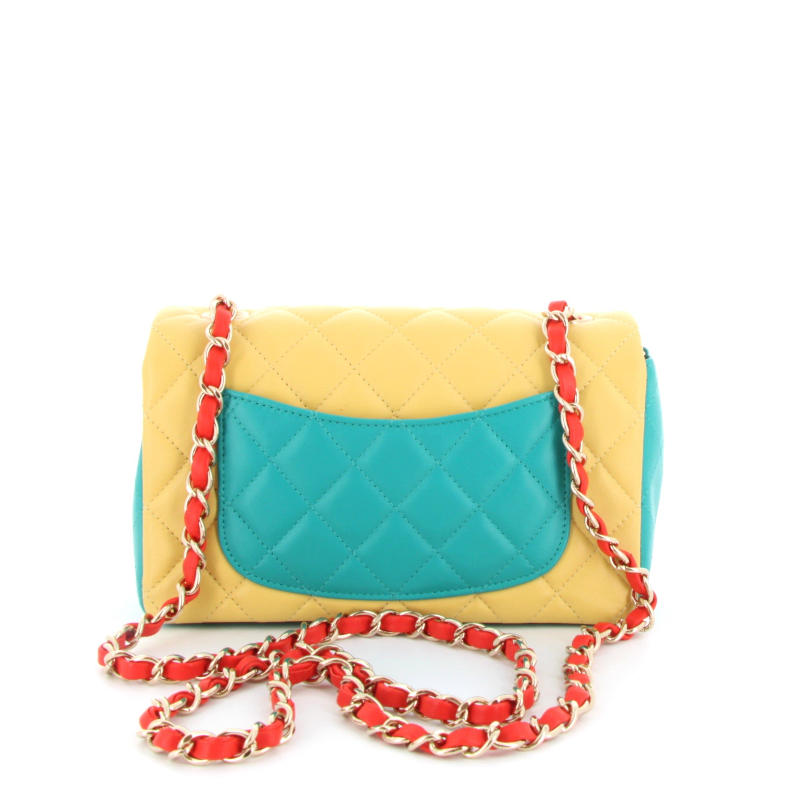 CHANEL Mini Rectangular Tri-color Yellow, Red & Turquoise Champagne Hardware