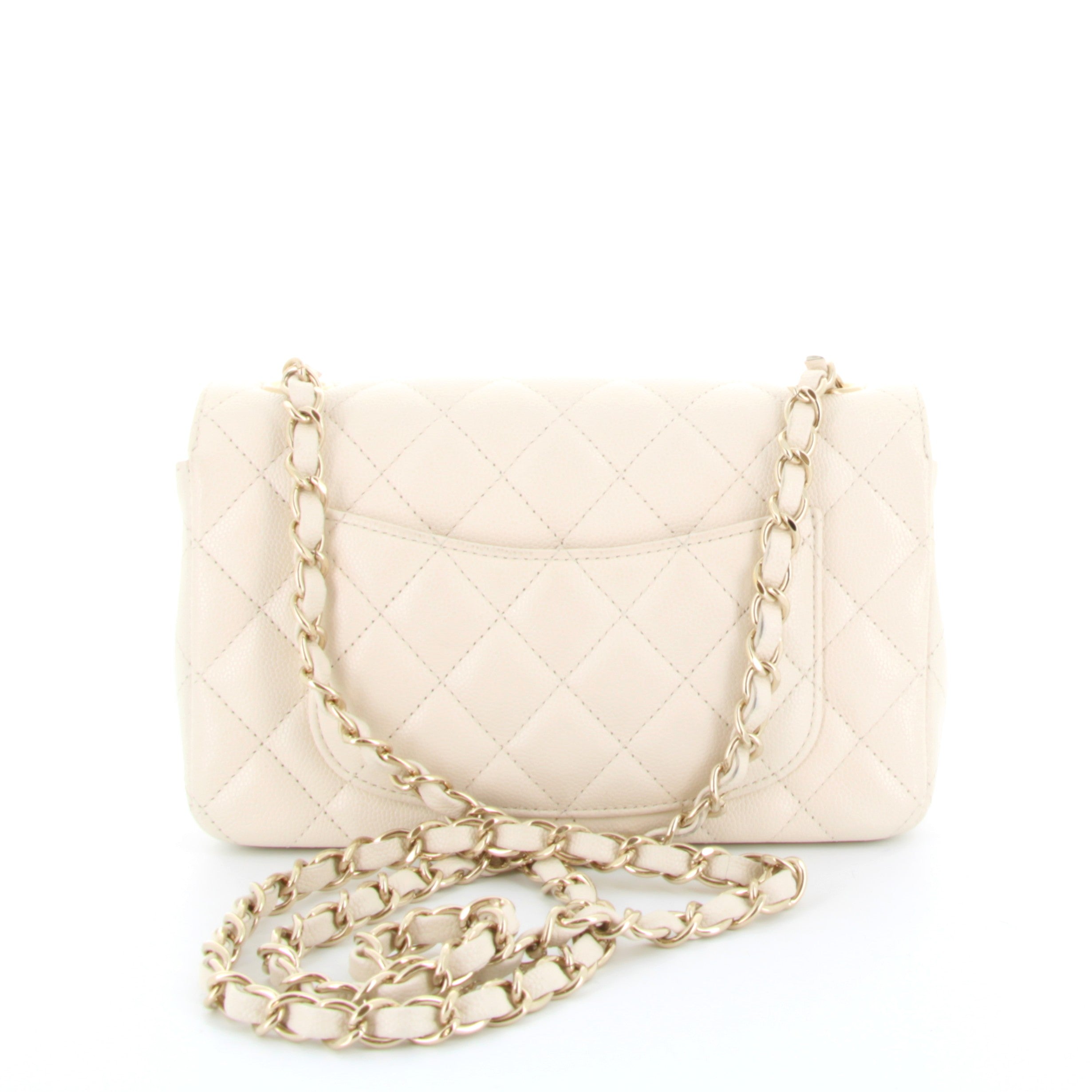 Chanel Mini Rectangular Cream Caviar Leather Champagne Hardware