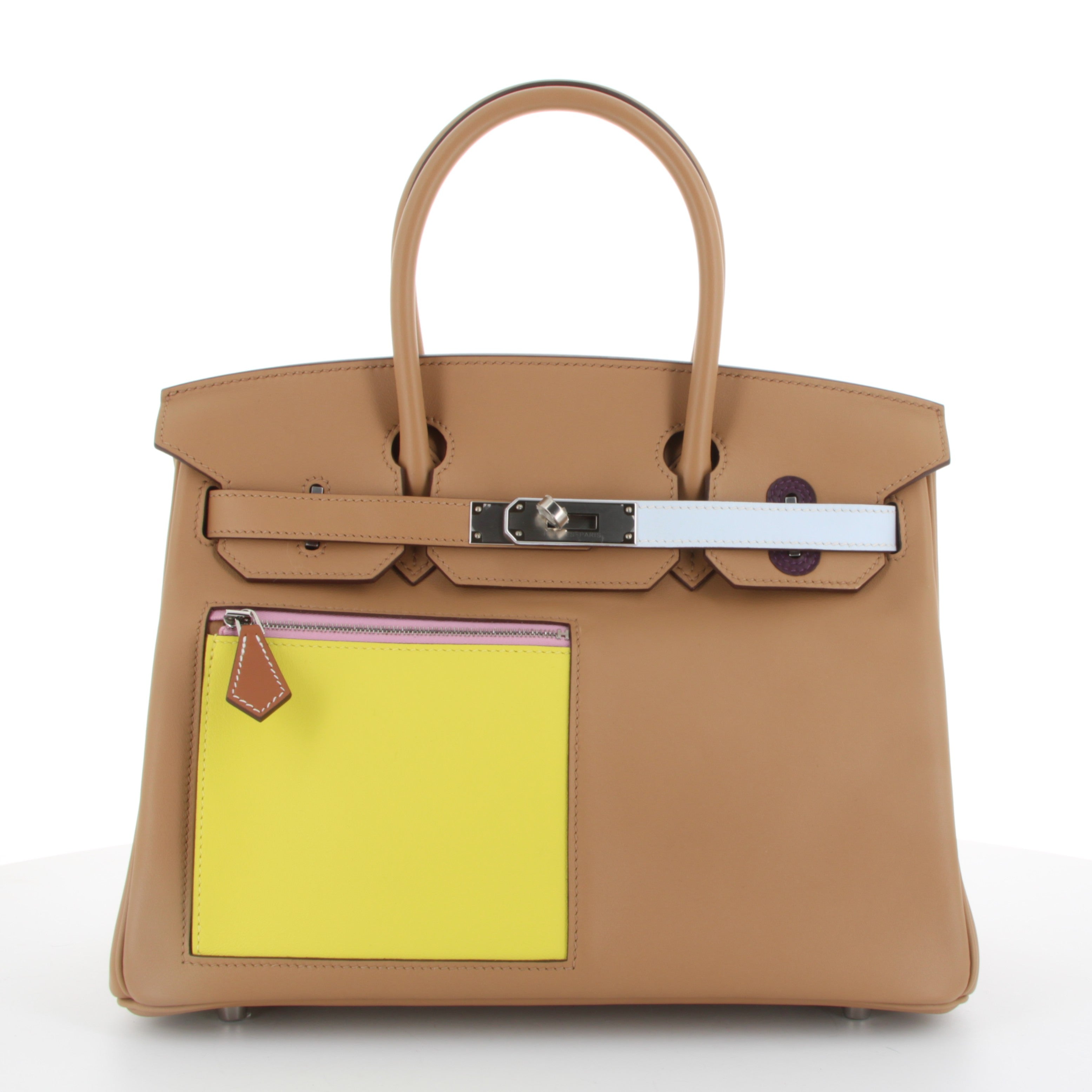 HERMÈS Birkin 30 Colormatic Chai/Lime/Bleu Brume/Cassis/Nata Swift leather Palladium hardware