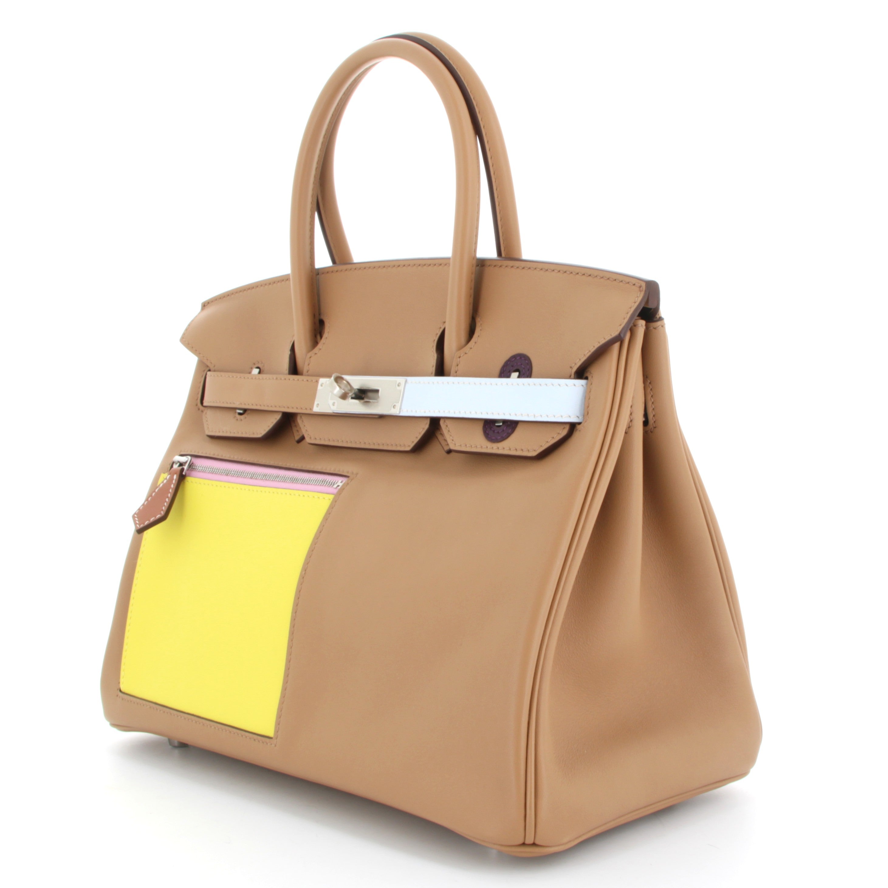 HERMÈS Birkin 30 Colormatic Chai/Lime/Bleu Brume/Cassis/Nata Swift leather Palladium hardware