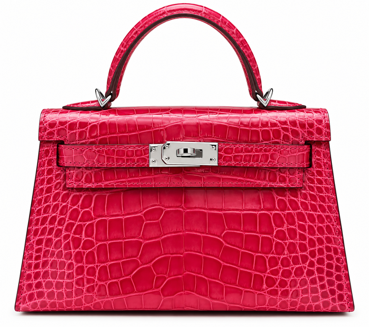 Hermès Mini Kelly Rose Extrême Shiny Alligator Palladium Hardware