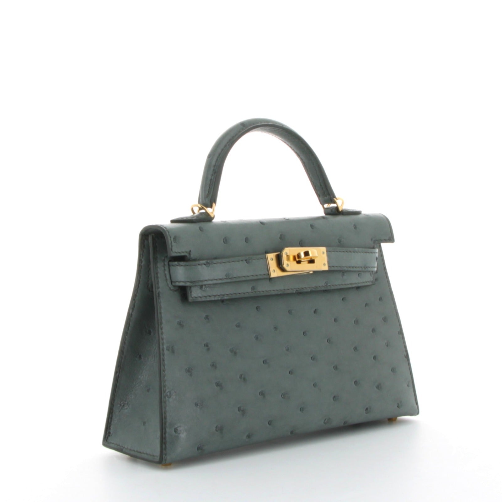 HERMES Kelly 20 Vert Amande Ostrich Gold Hardware