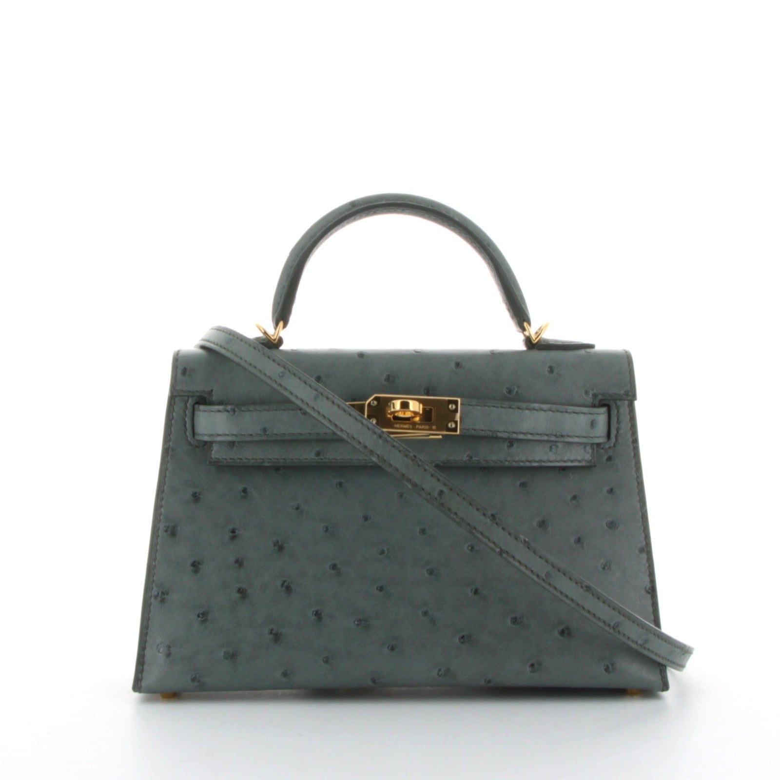 HERMES Kelly 20 Vert Amande Ostrich Gold Hardware