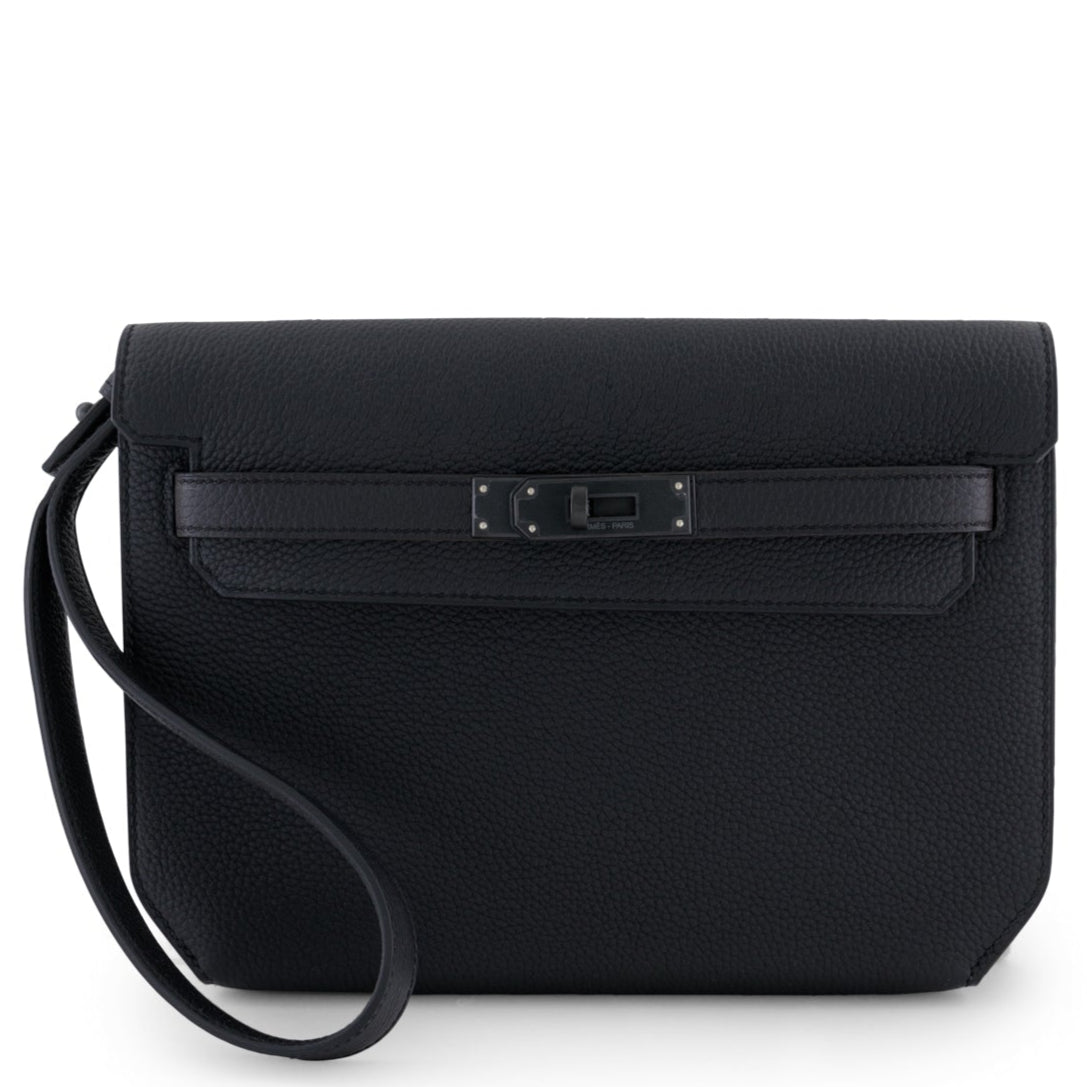 HERMES Kelly Depeche Noir Togo Leather So Black Hardware