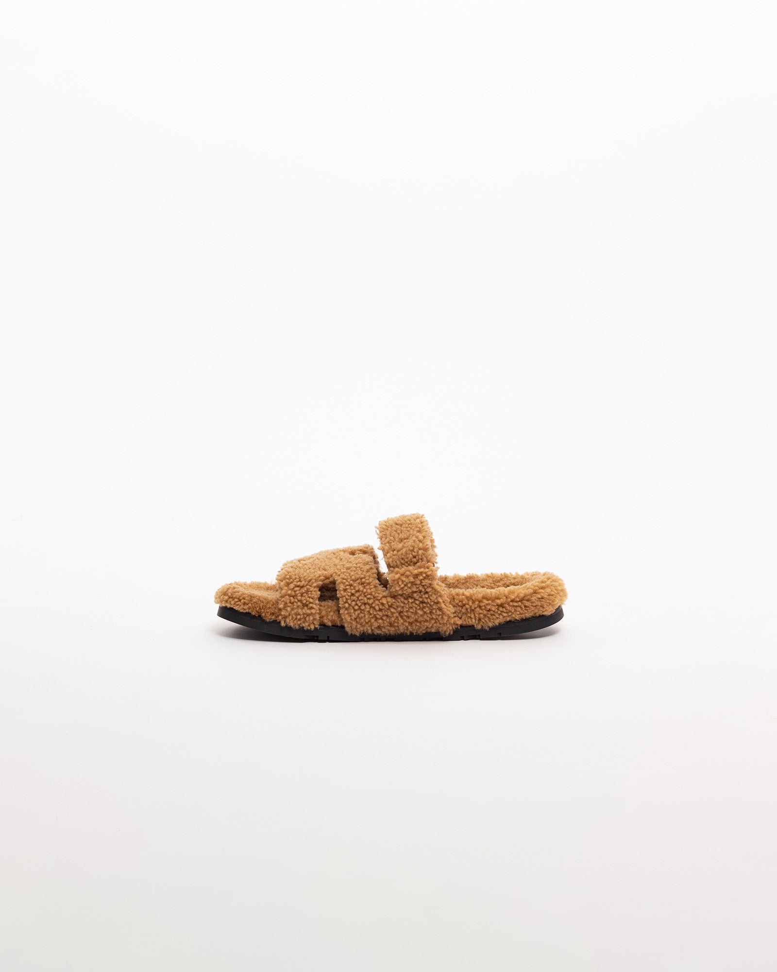 HERMES Chypre Sandals in Brown Shearling