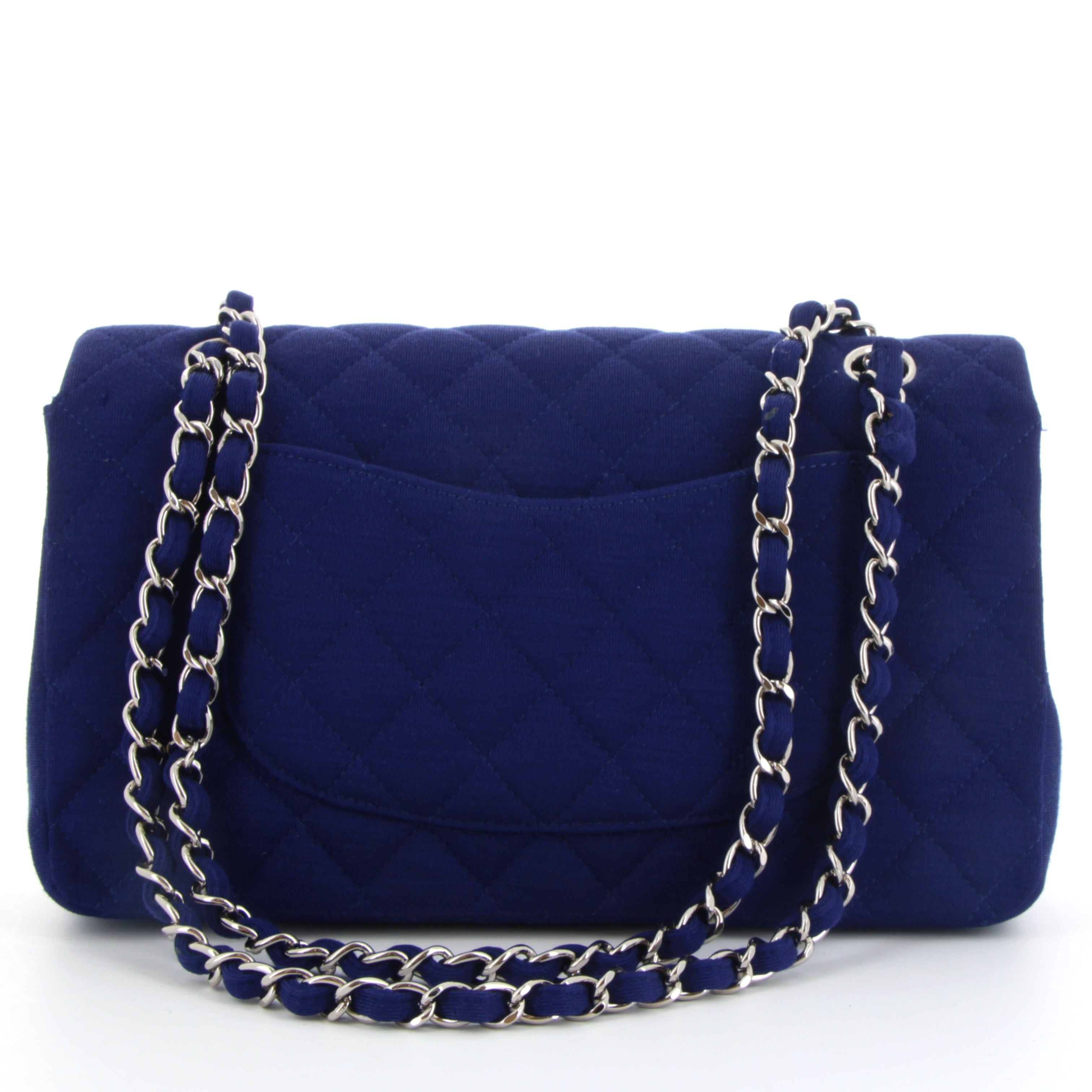 CHANEL Timeless Double flap Blue Jersey Silver hardware