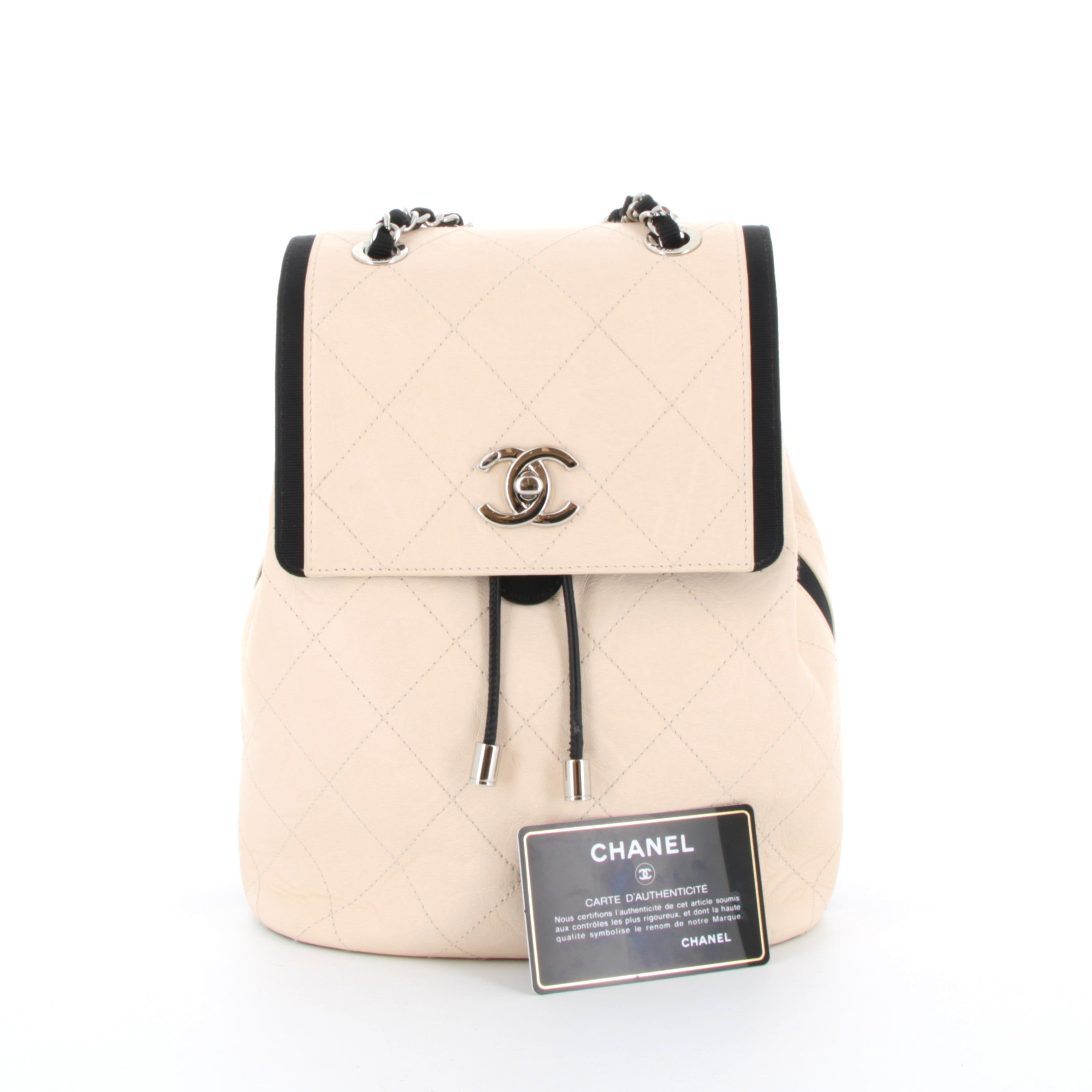 CHANEL Timeless Backpack White/Noir Aged Calfskin Silver Hardware