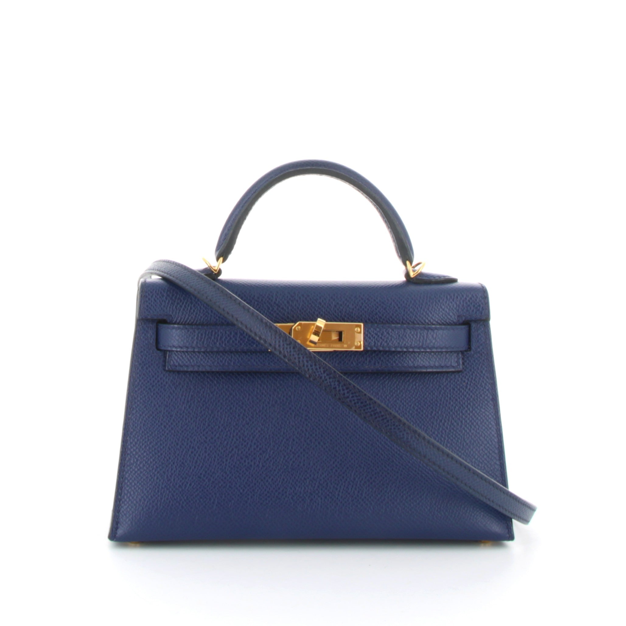HERMES Kelly 20 Bleu Saphire Epsom Gold Hardware