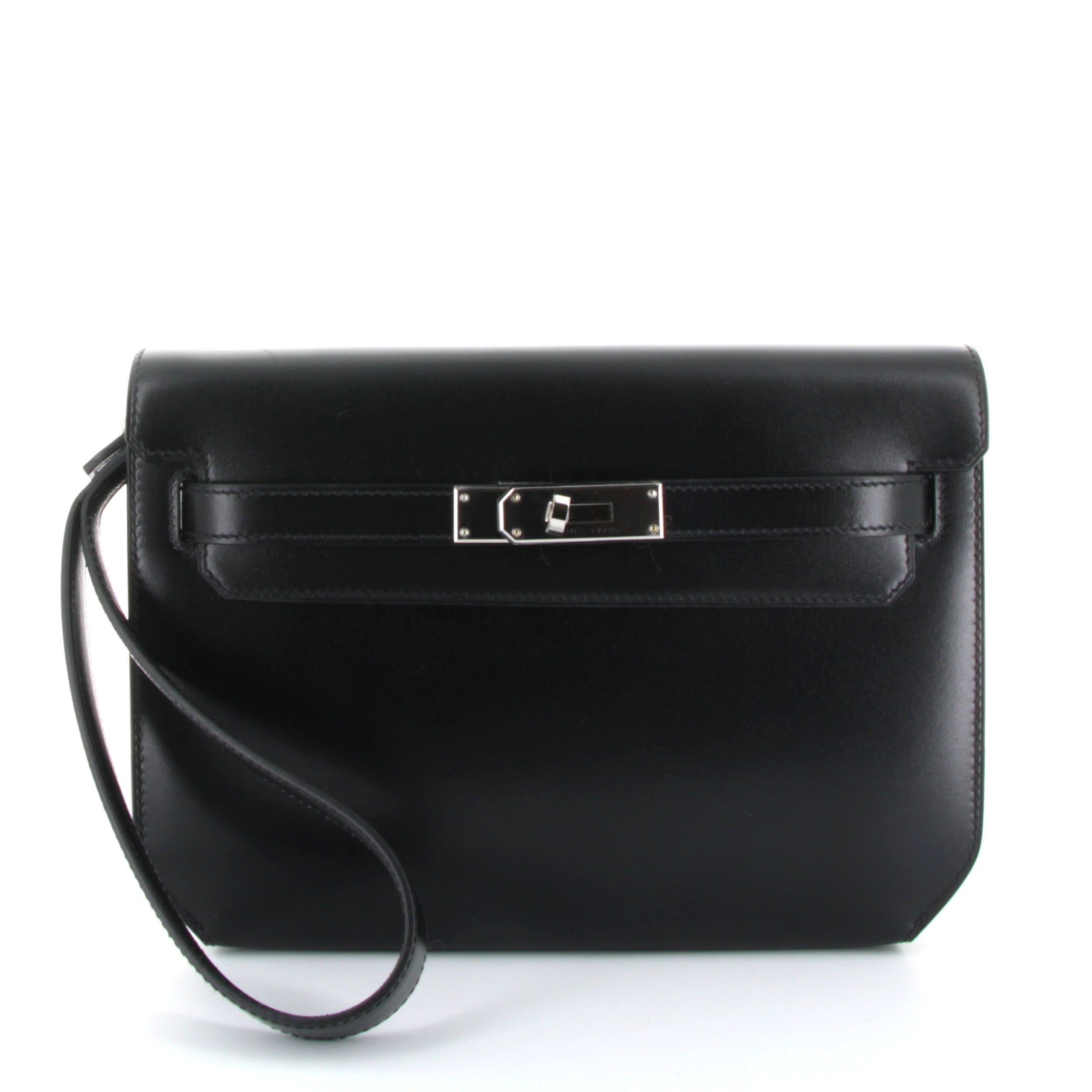 HERMES Kelly Depeche Noir Box Palladium Hardware
