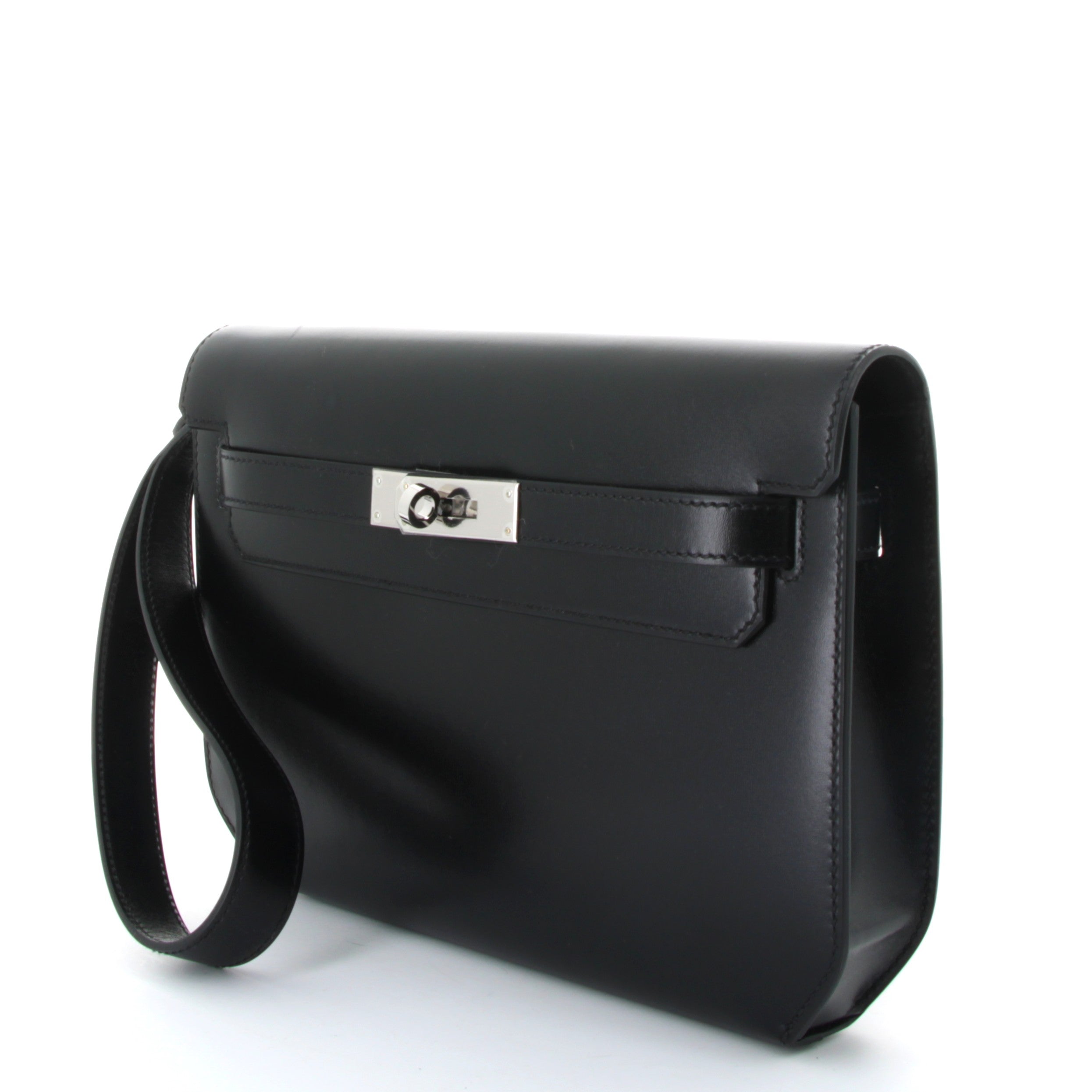 HERMES Kelly Depeche Noir Box Palladium Hardware