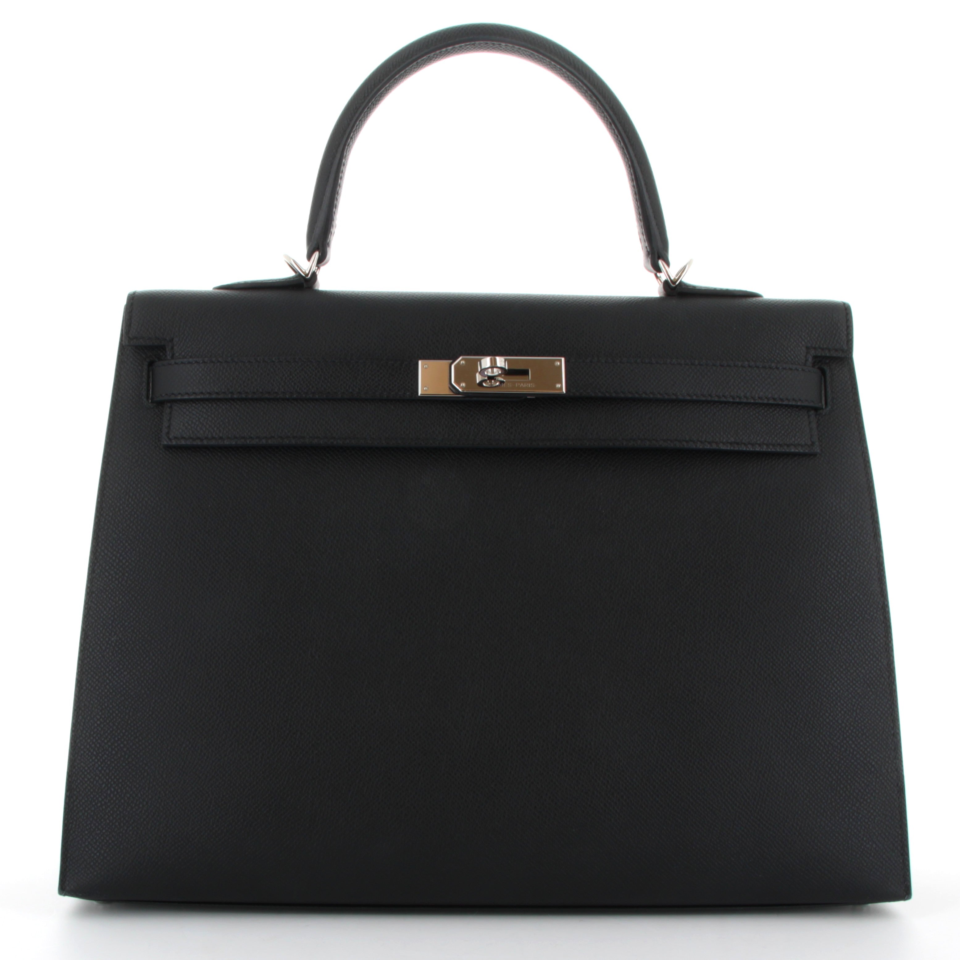 HERMES Kelly 35 Noir Epsom Palladium Hardware