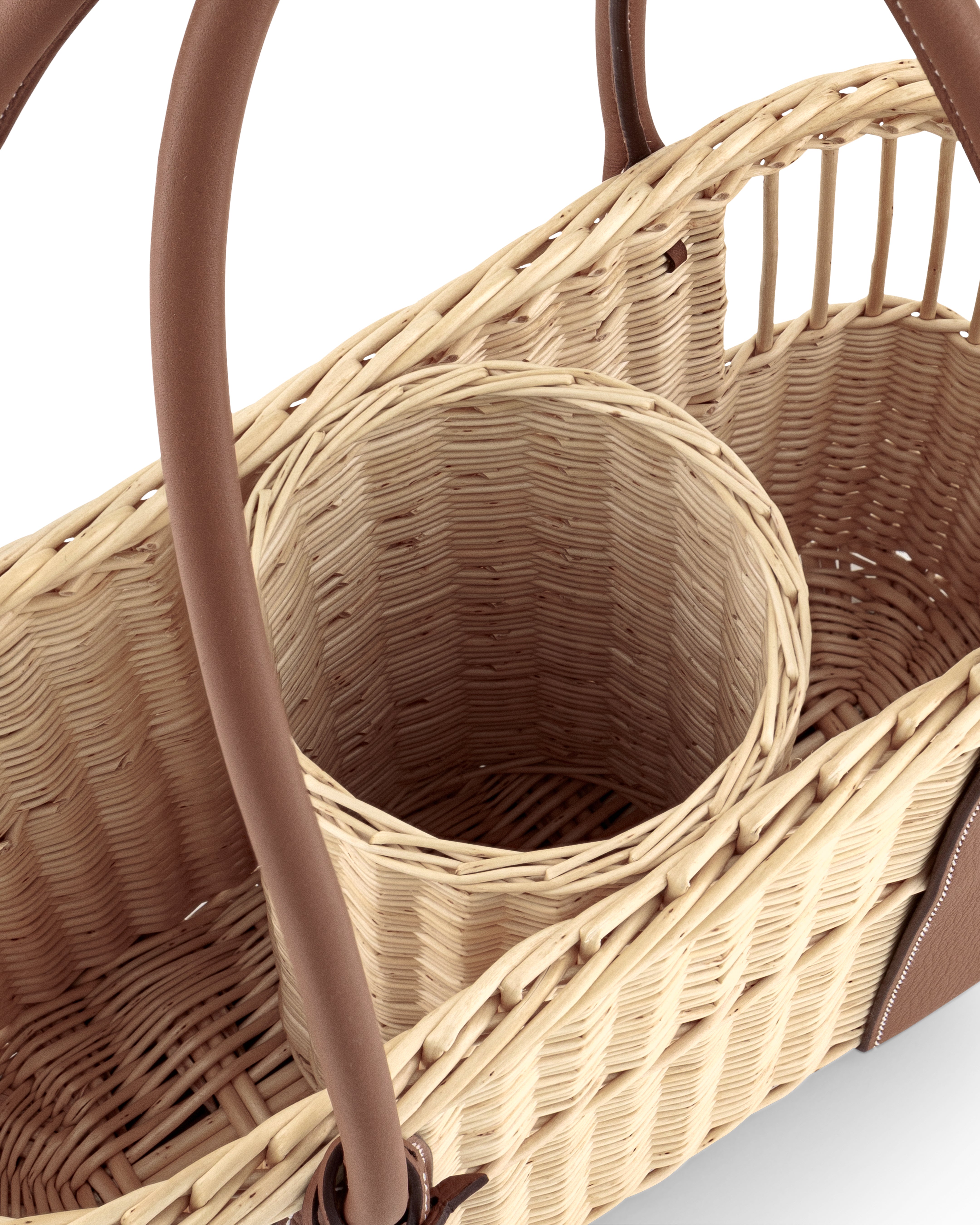 Hermès Park Bottle Basket in Wicker & Taurillion Leather