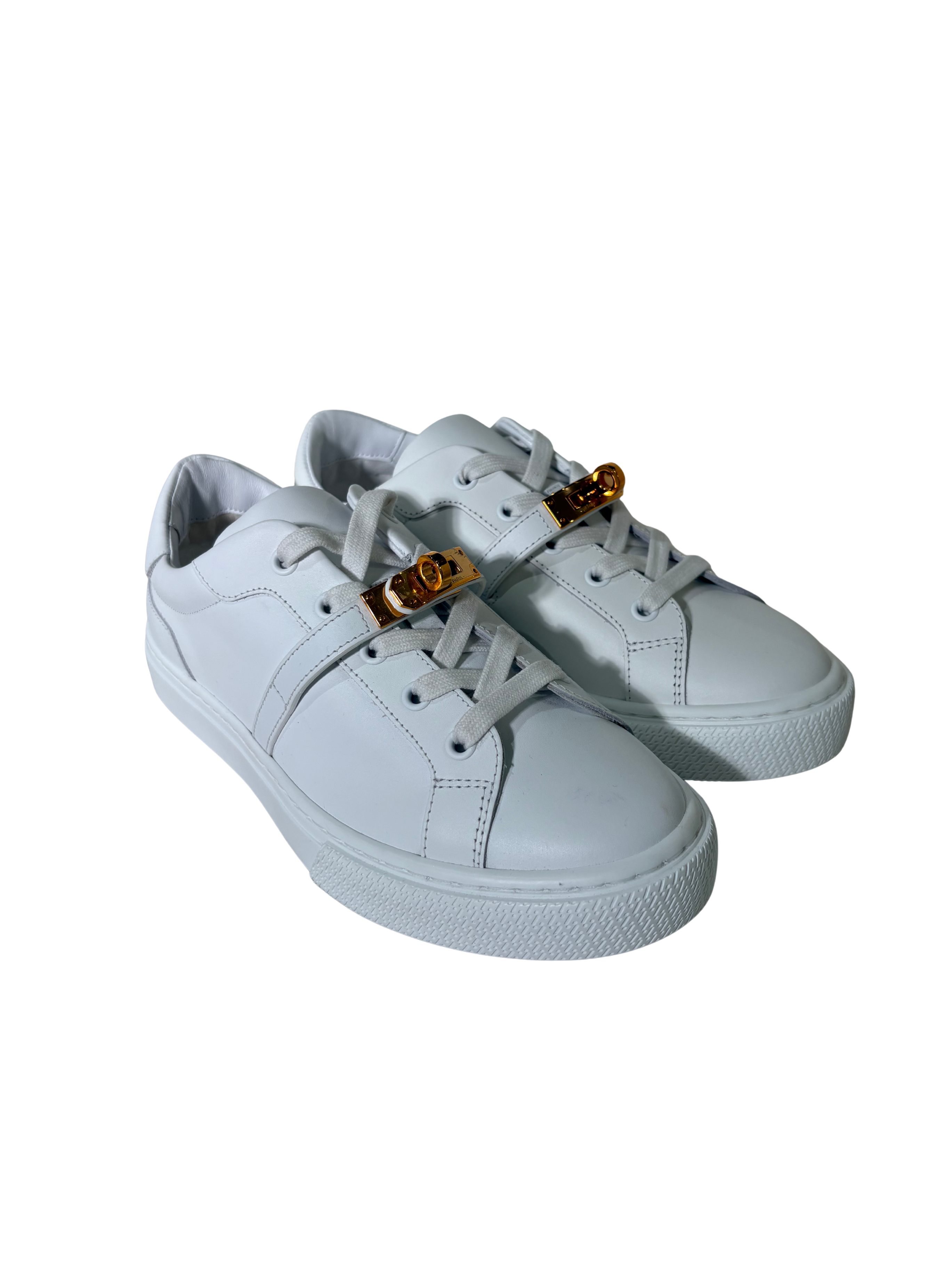 HERMES Day Sneakers in White Leather Rose Gold hardware