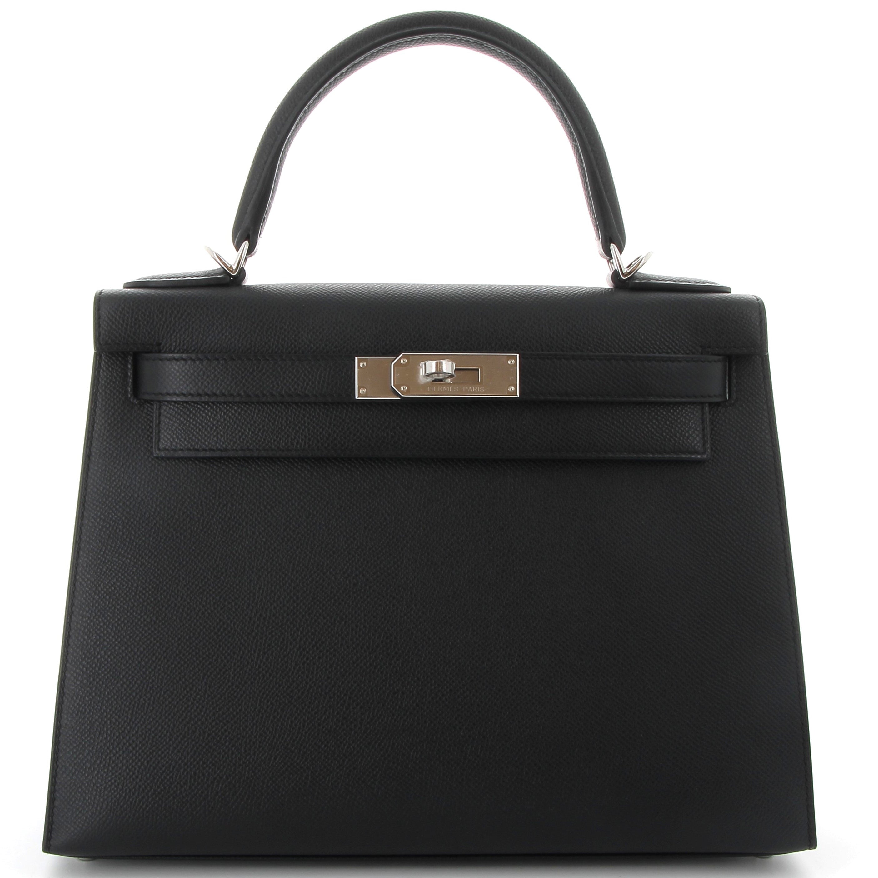 HERMES Kelly 28 Noir Epsom Leather Palladium Hardware