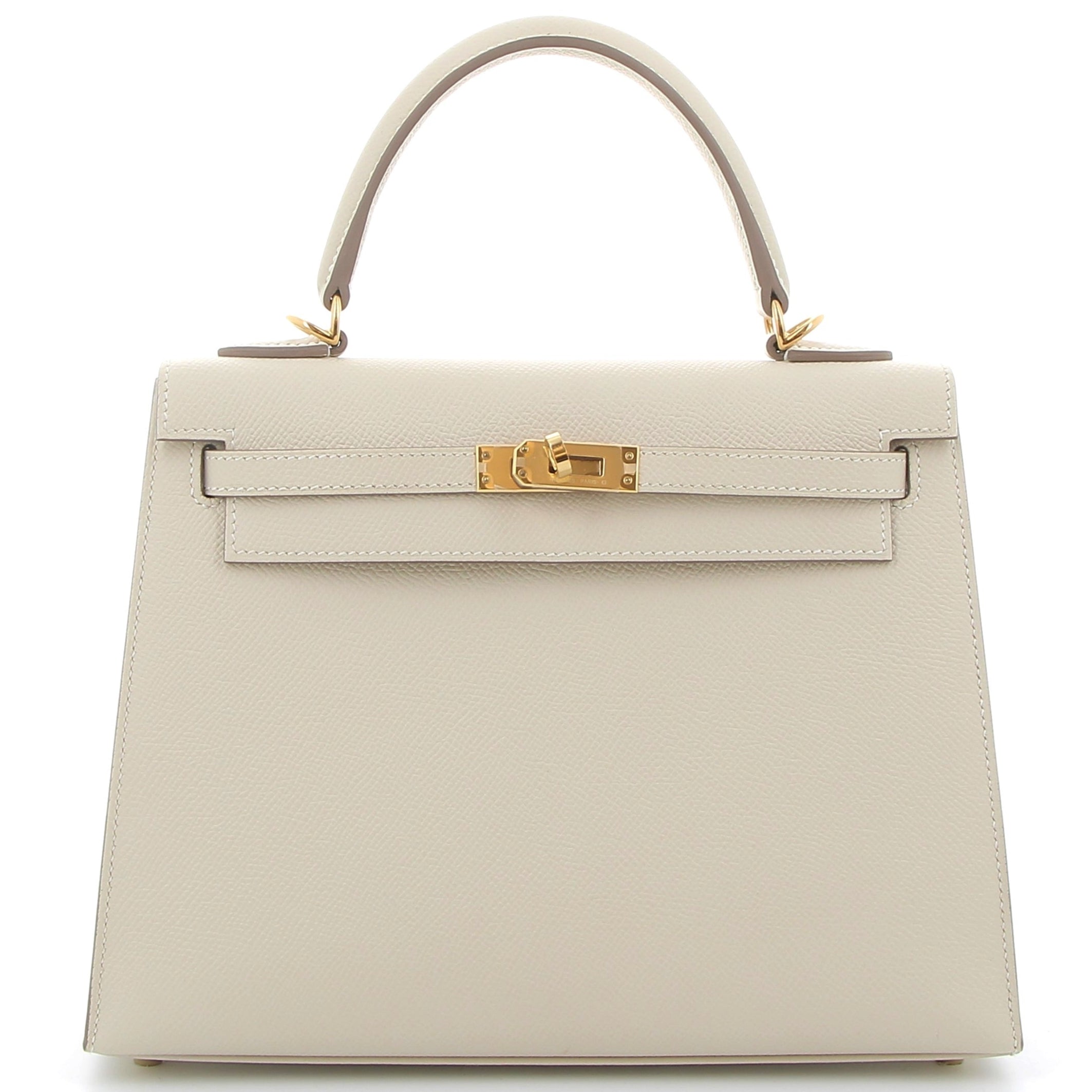HERMES Kelly 25 Craie Epsom leather Yellow gold hardware