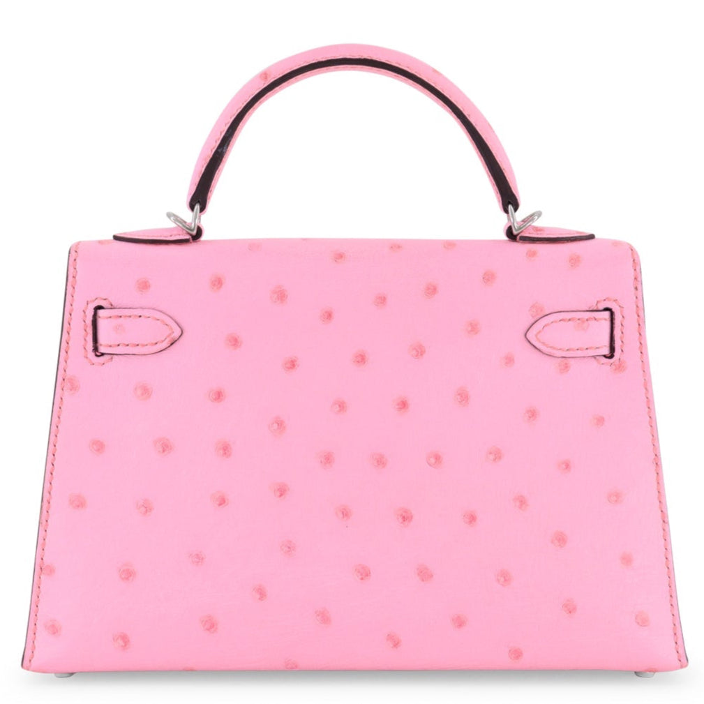 HERMES Kelly 20 Bubblegum Ostrich Palladium hardware