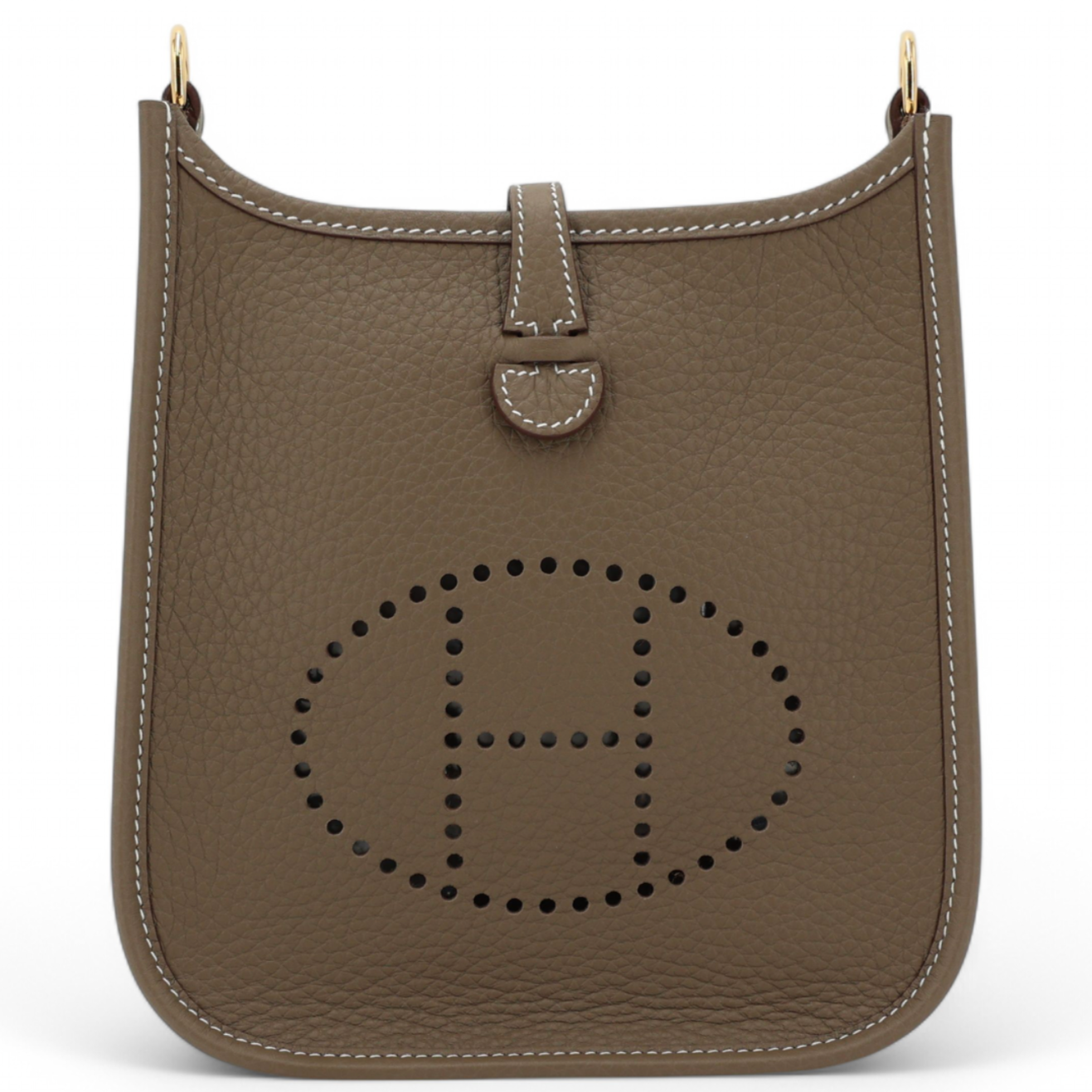 HERMÈS Mini Evelyne Etoupe Taurillon Clemence Yellow Gold hardware