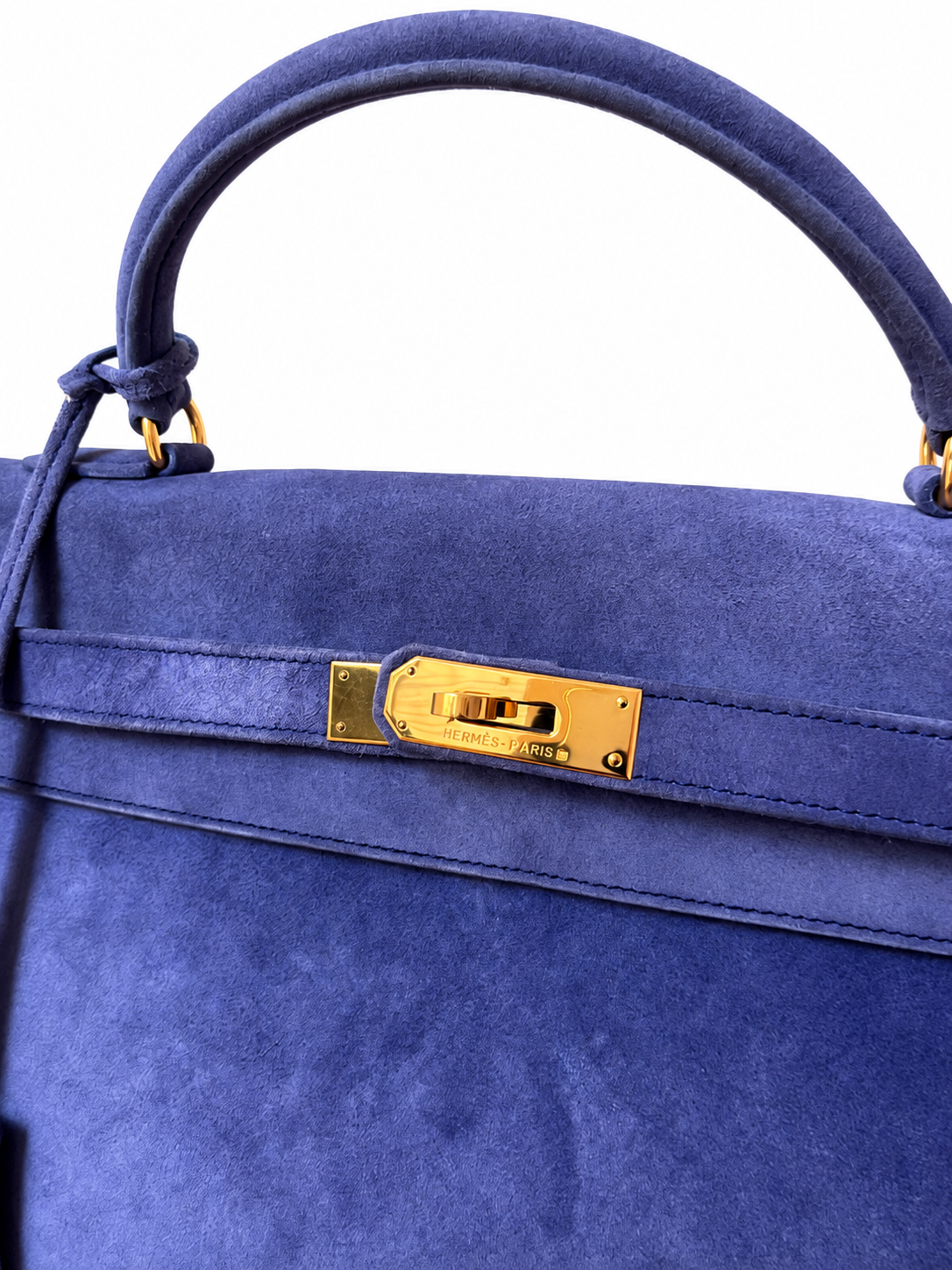 Hermès Vintage Kelly 32 Purple Doblis Suede Gold Hardware