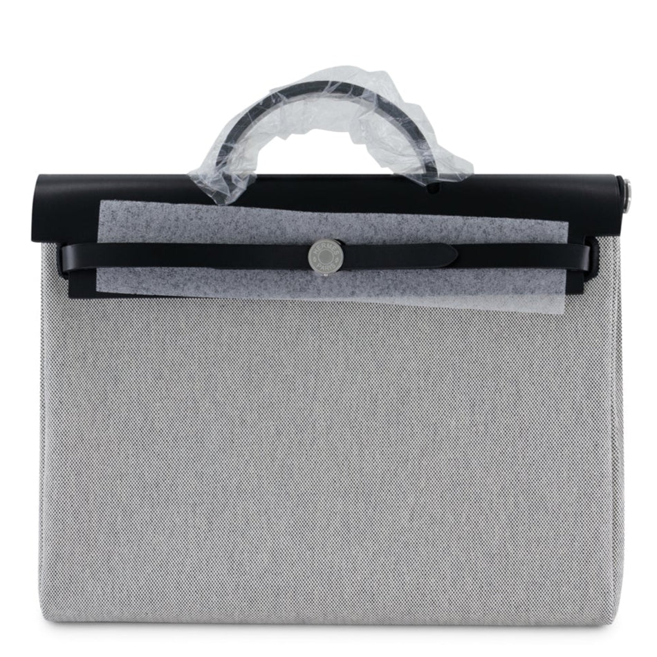 HERMES Herbag Messenger 39 Noir Vachehunter & Ecru Toile Palladium hardware