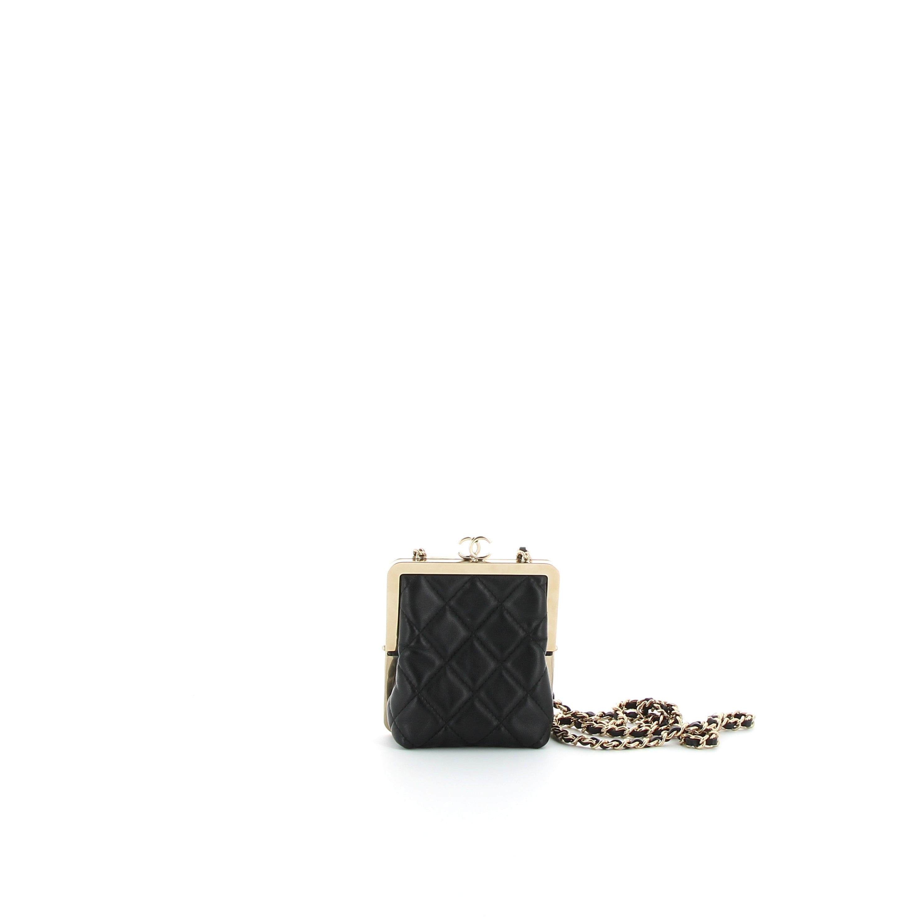 Chanel Black and Gold Mini Baguette with Gold Hardware
