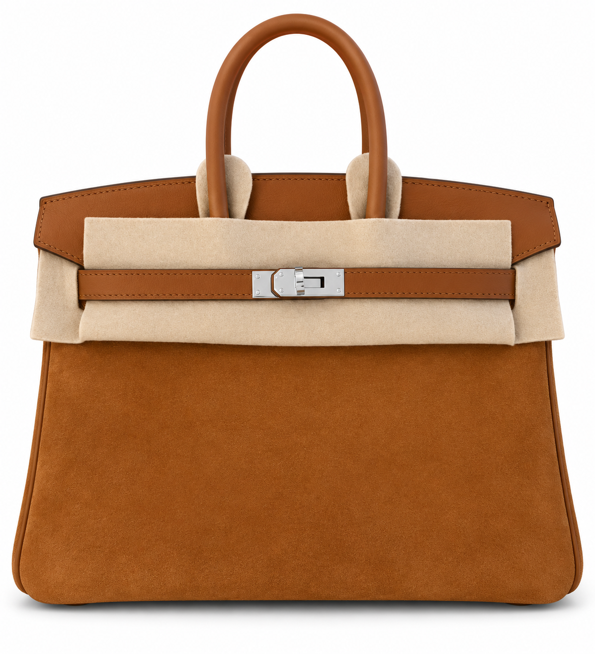 Hermès Birkin 25 Gold Swift Grizzly Suede Leather Gold Hardware