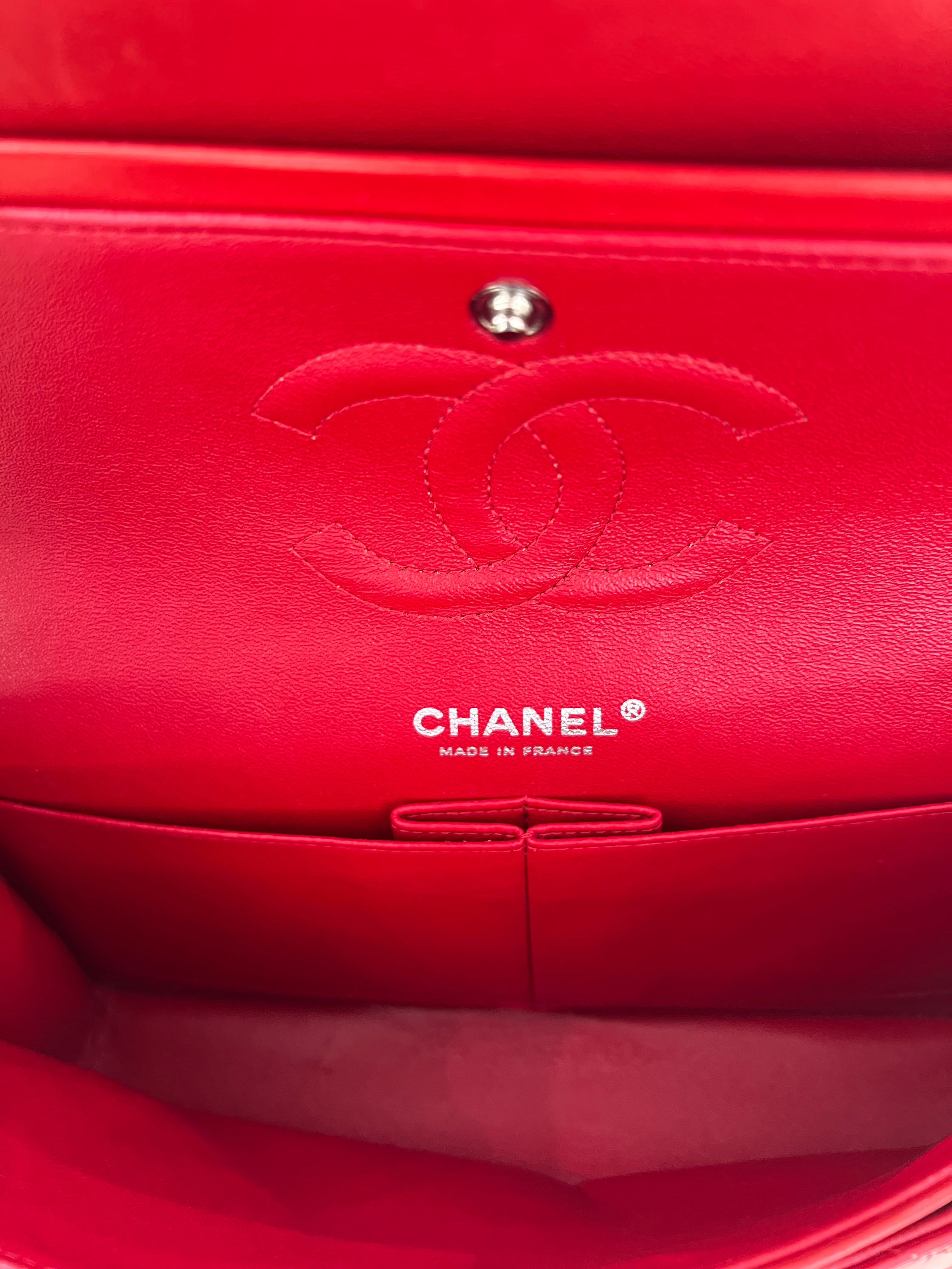 CHANEL Timeless Red Patent Leather Palladium Hardware