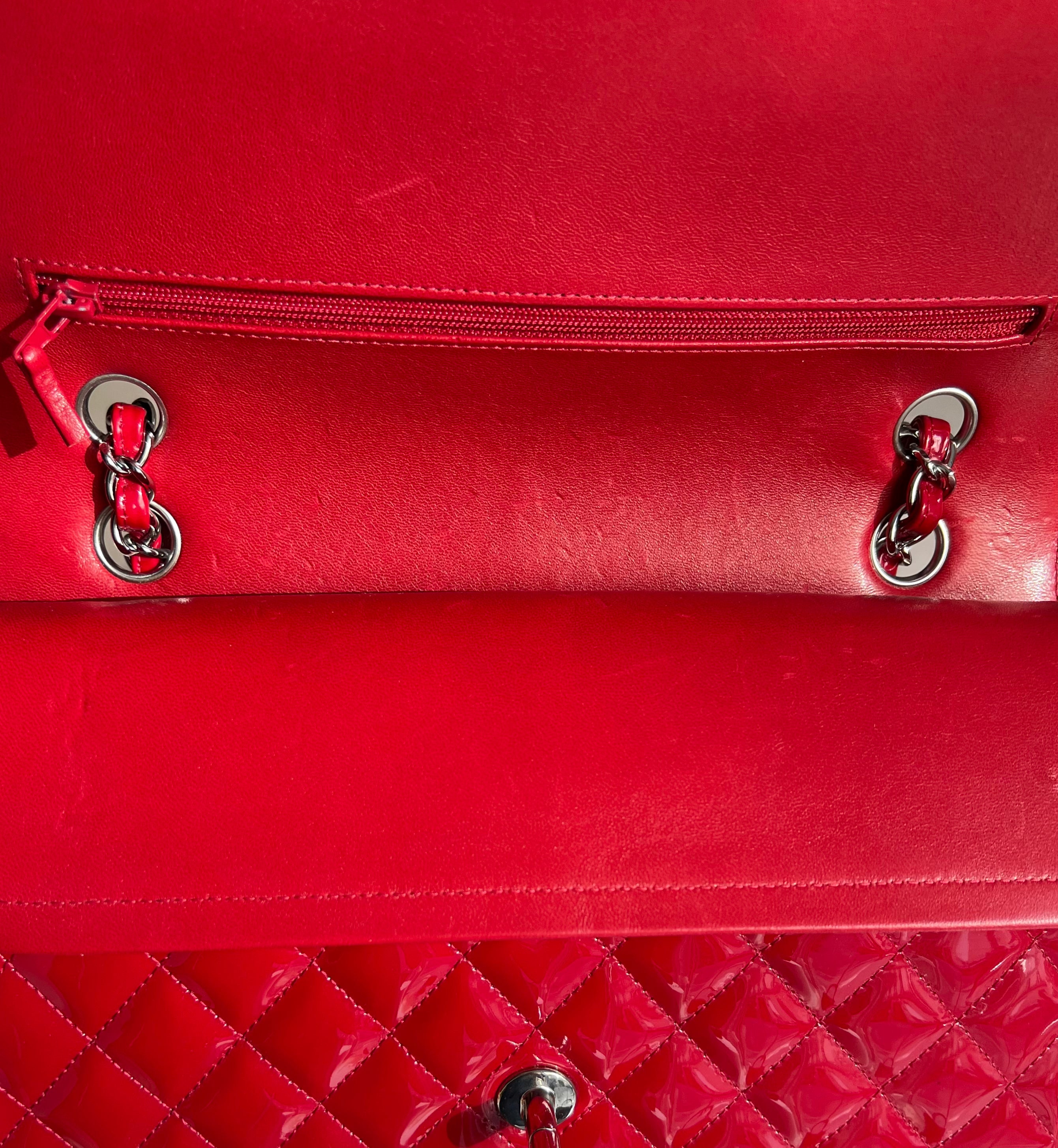 CHANEL Timeless Red Patent Leather Palladium Hardware