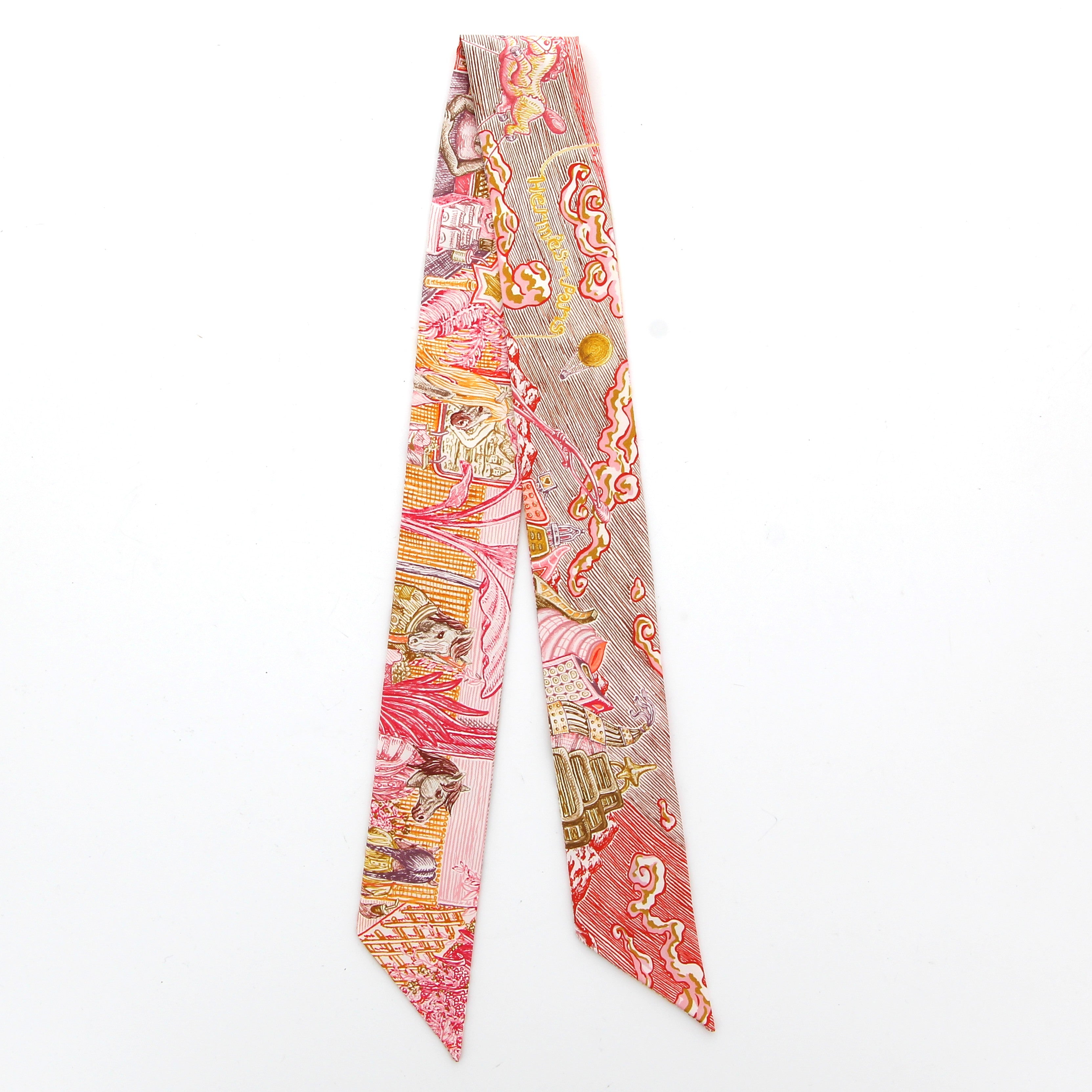 HERMES Twilly Silk "City of Light" Rose, Jaune & Rouge
