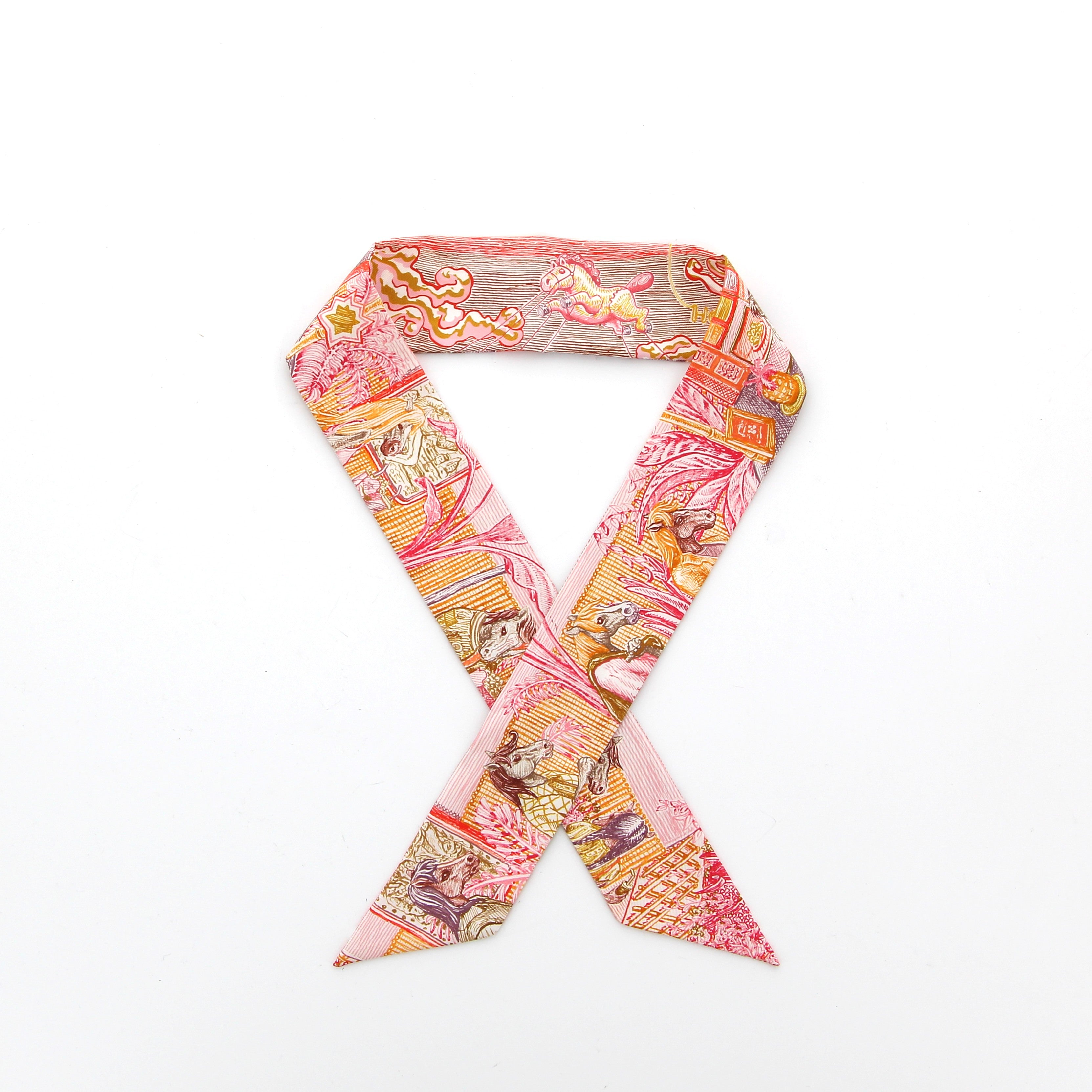 HERMES Twilly Silk "City of Light" Rose, Jaune & Rouge
