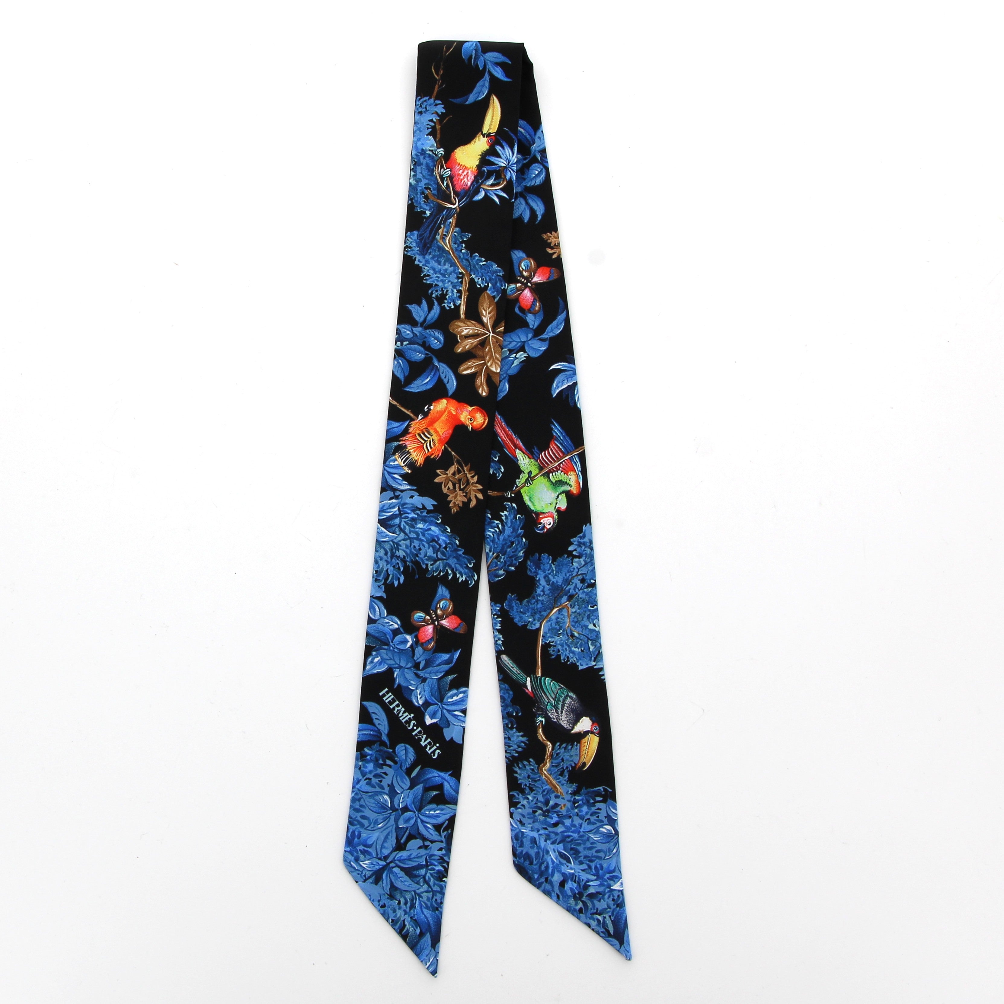 HERMES Twilly Silk "Equateur" Noir & Bleu