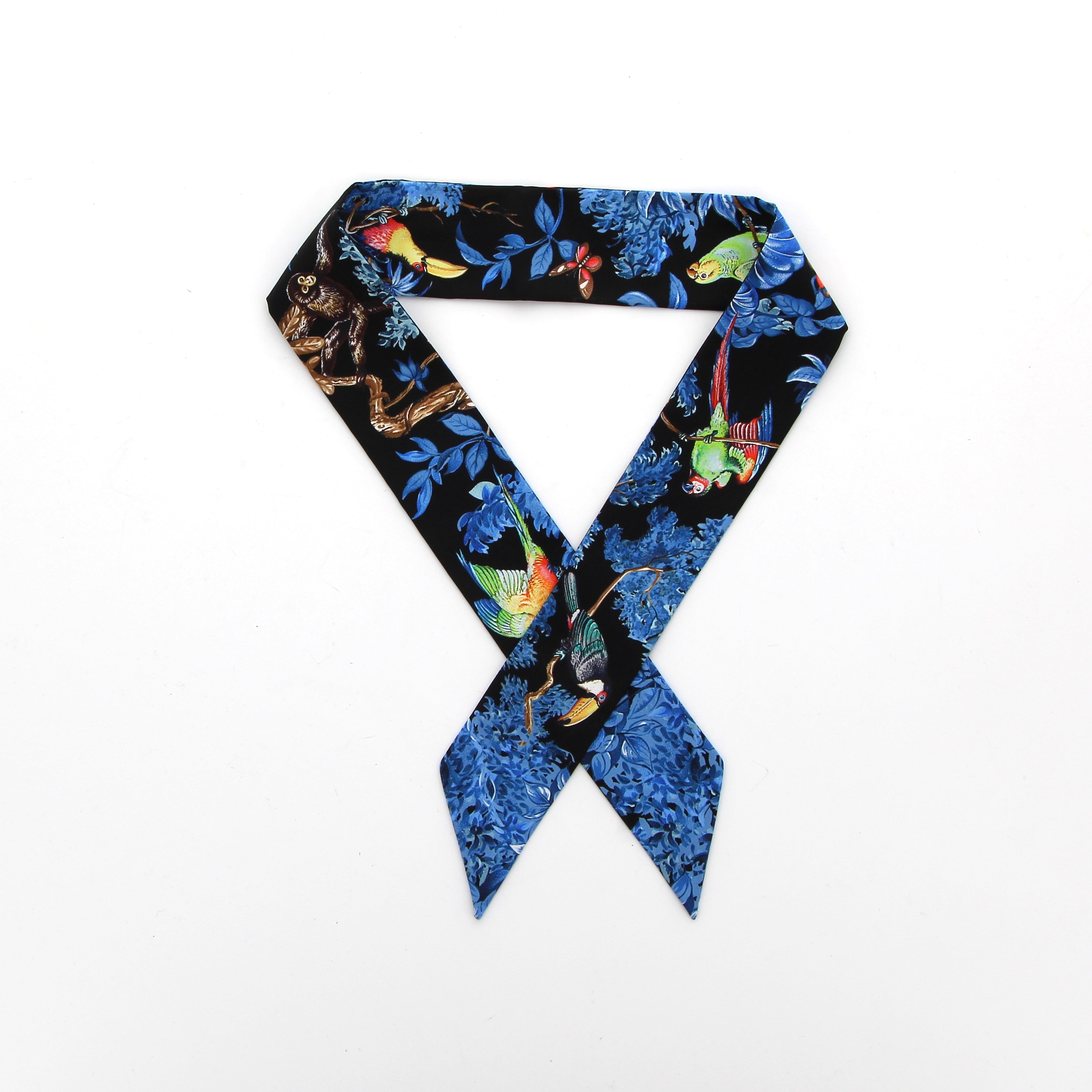 HERMES Twilly Silk "Equateur" Noir & Bleu