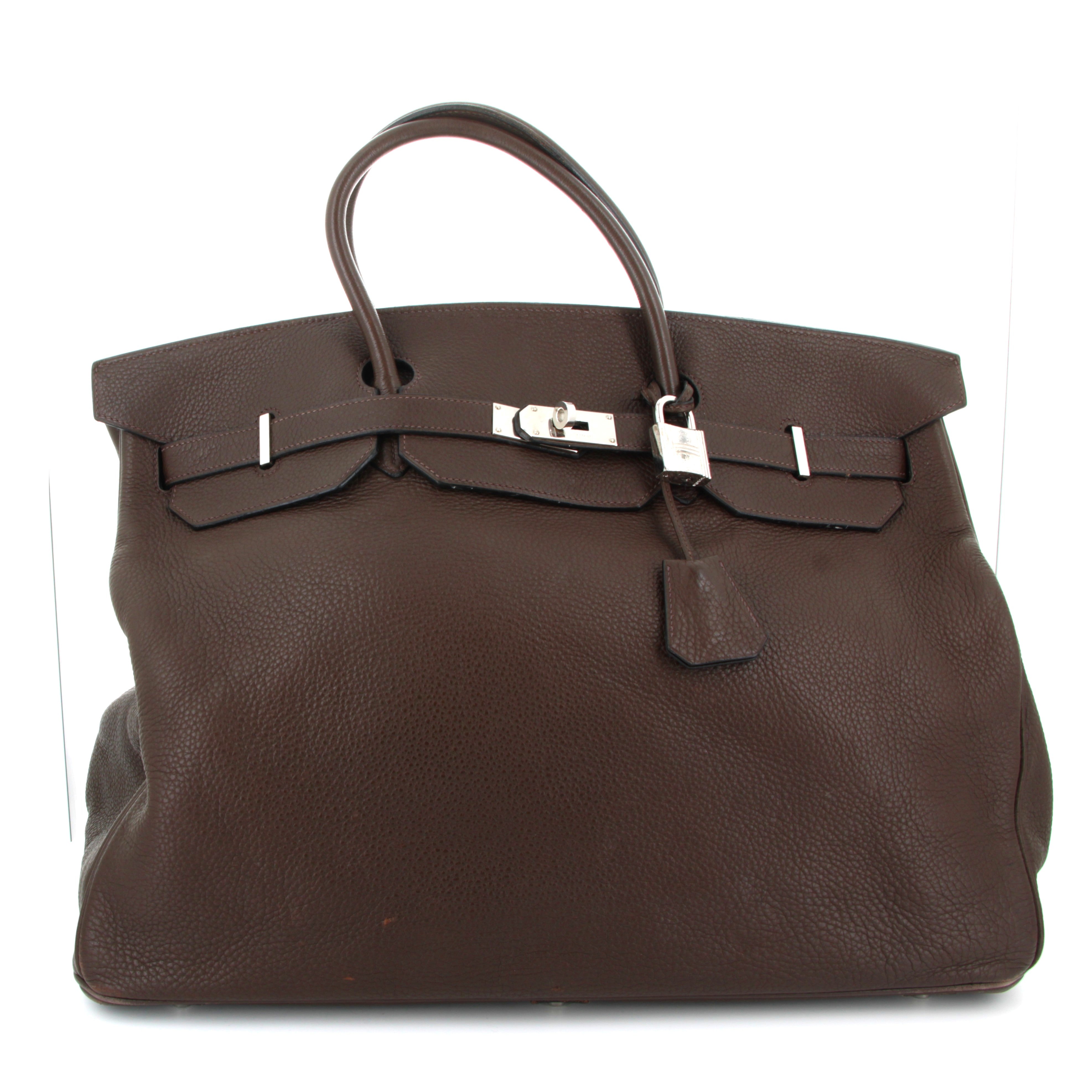 HERMES Birkin 50 Chocolate Taurillion Clemence Palladium Hardware