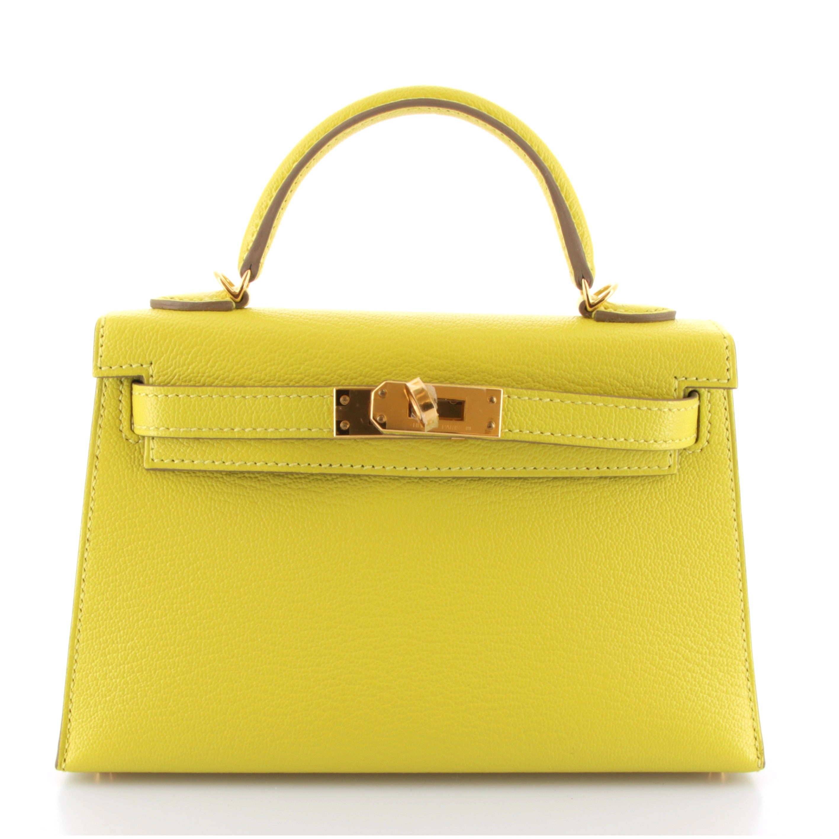HERMES Kelly 20 HSS Lime Chevre Mysore Verso Vert Cypress Gold Hardware