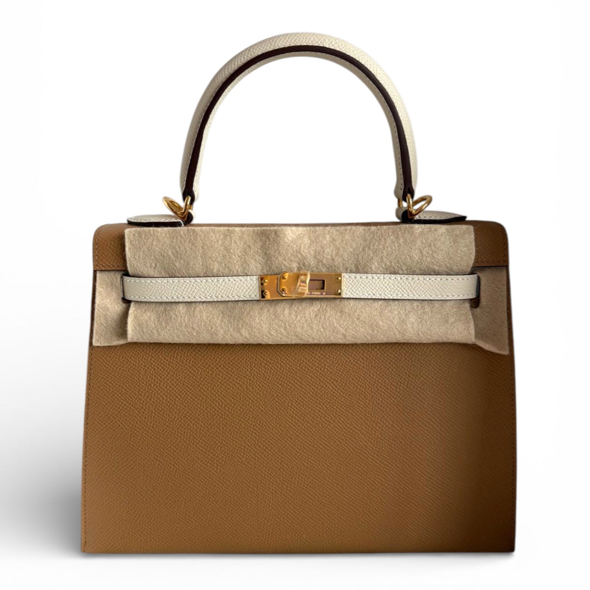 HERMES Kelly 25 HSS Chai / Craie Epsom Gold hardware