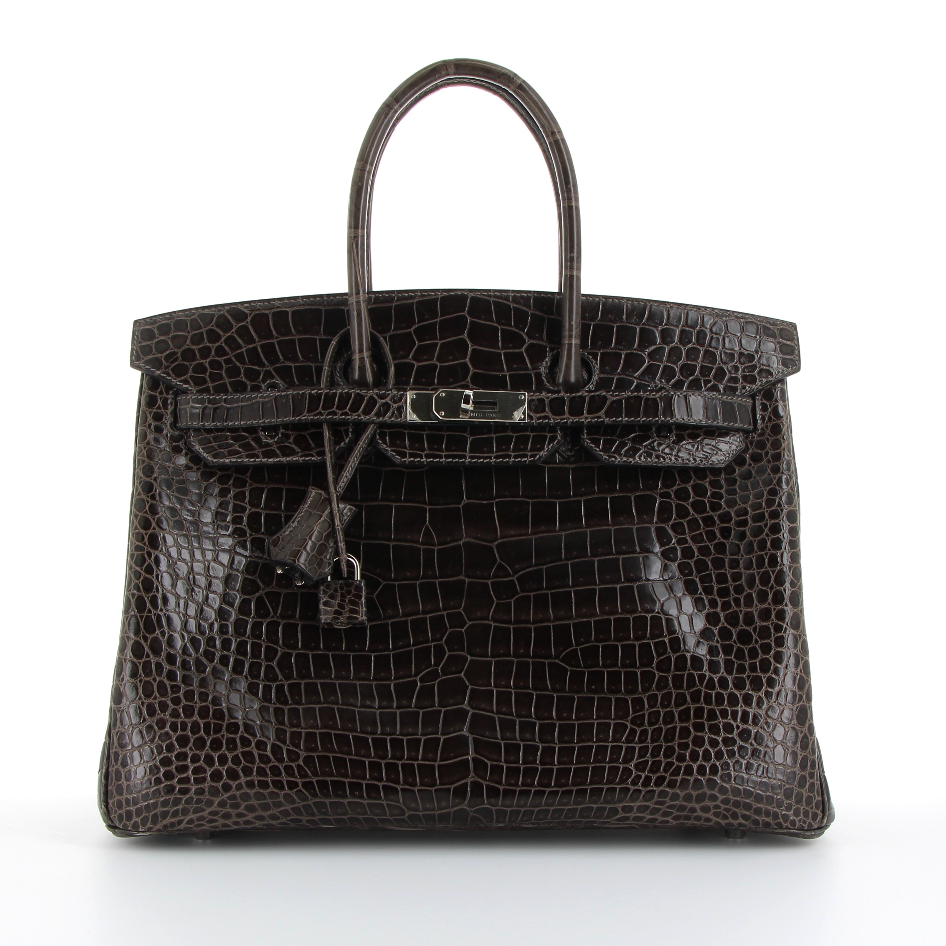 HERMES Birkin 35 Gris Graphite Crocodile Porosus Palladium hardware