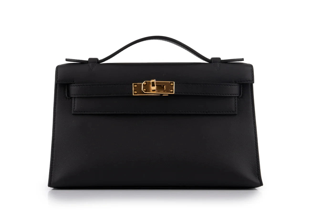 HERMES Kelly Pochette Noir Swift Gold Hardware