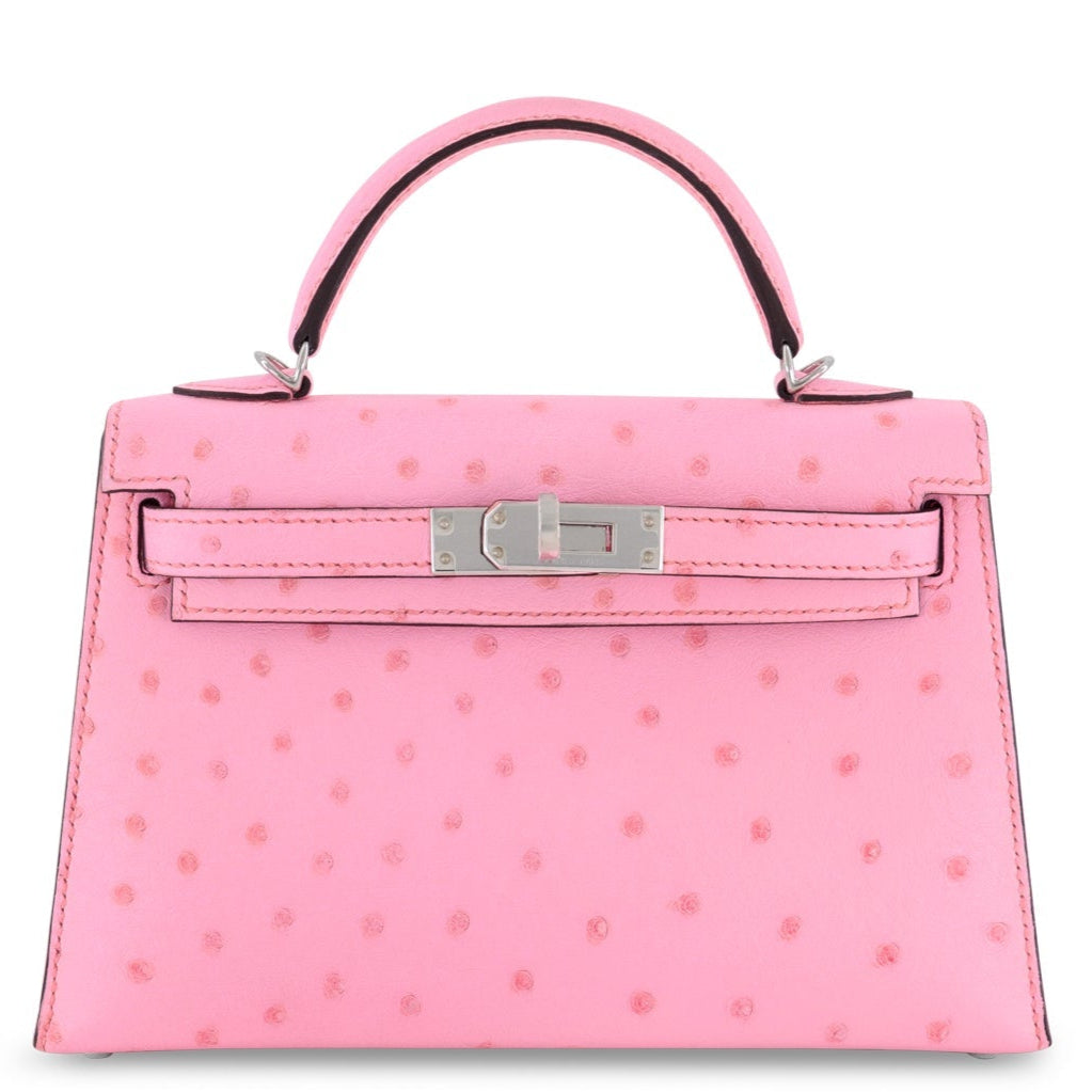 HERMES Kelly 20 Bubblegum Ostrich Palladium hardware