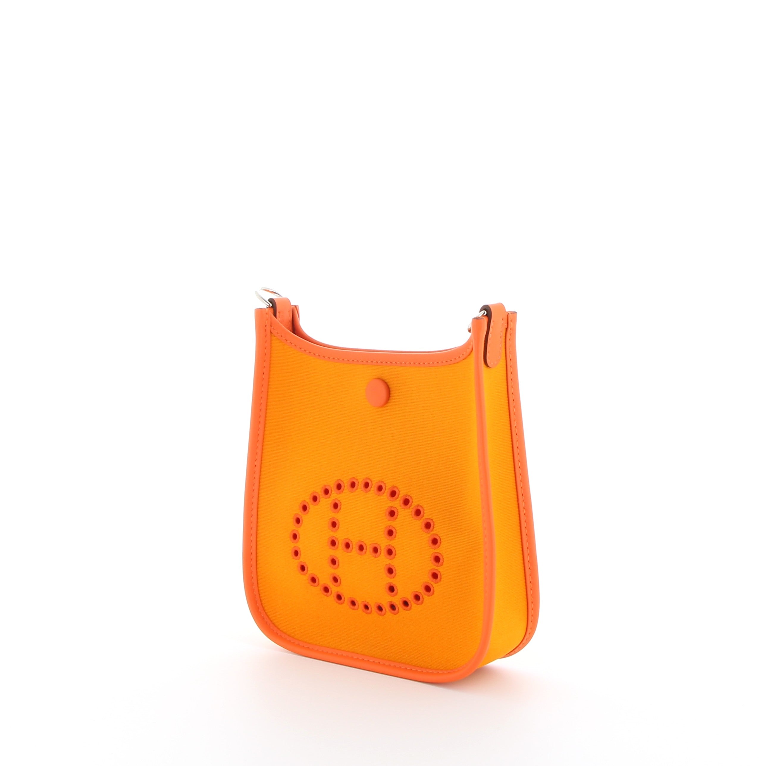Hermès Mini Evelyne 16cm in Neon Orange Toile Officier with Palladium Hardware