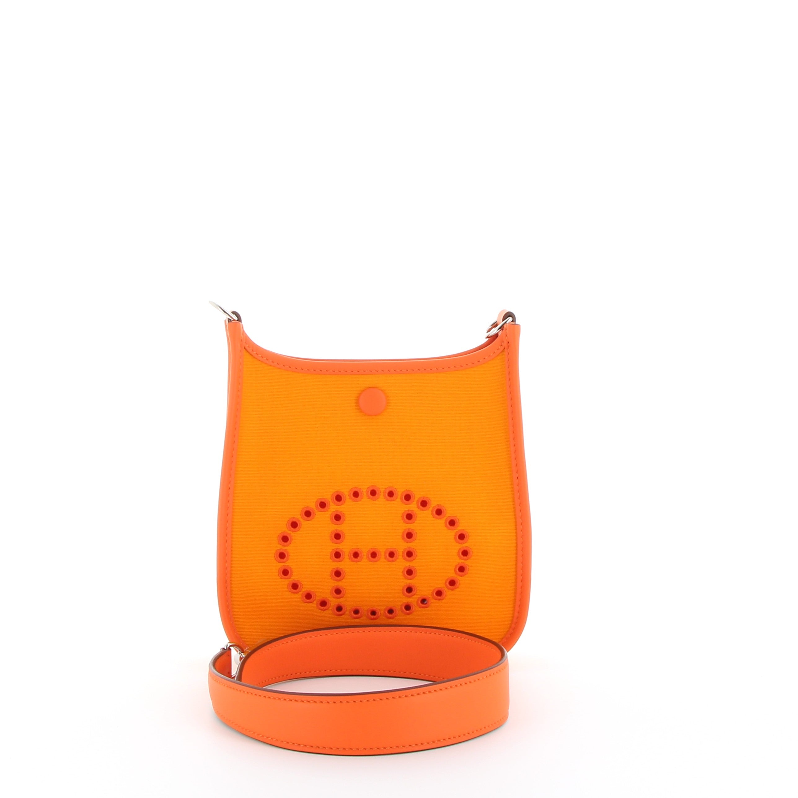 Hermès Mini Evelyne 16cm in Neon Orange Toile Officier with Palladium Hardware