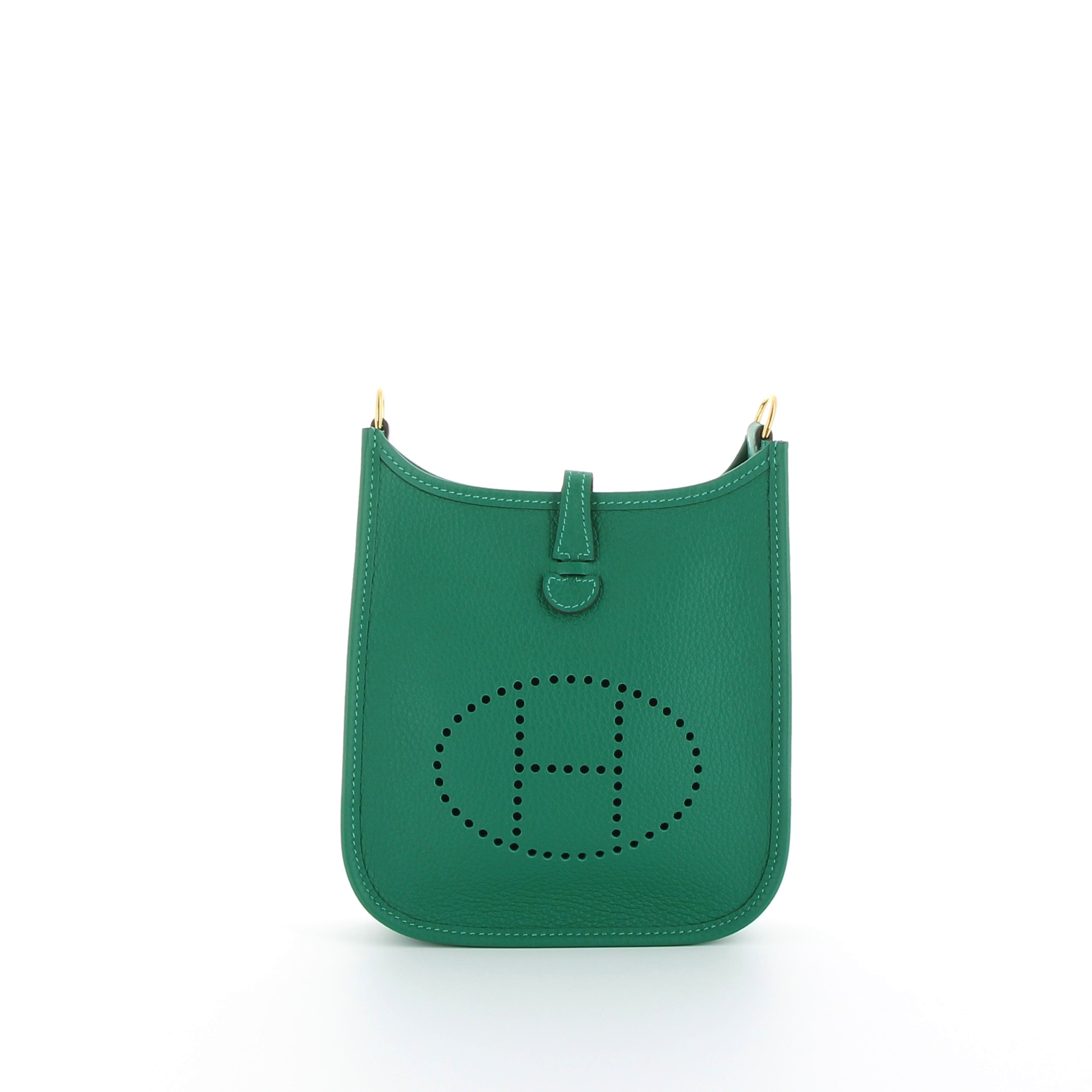 Hermès Mini Evelyne 16cm in Vert Vertigo Taurillon Clemence with Gold Hardware